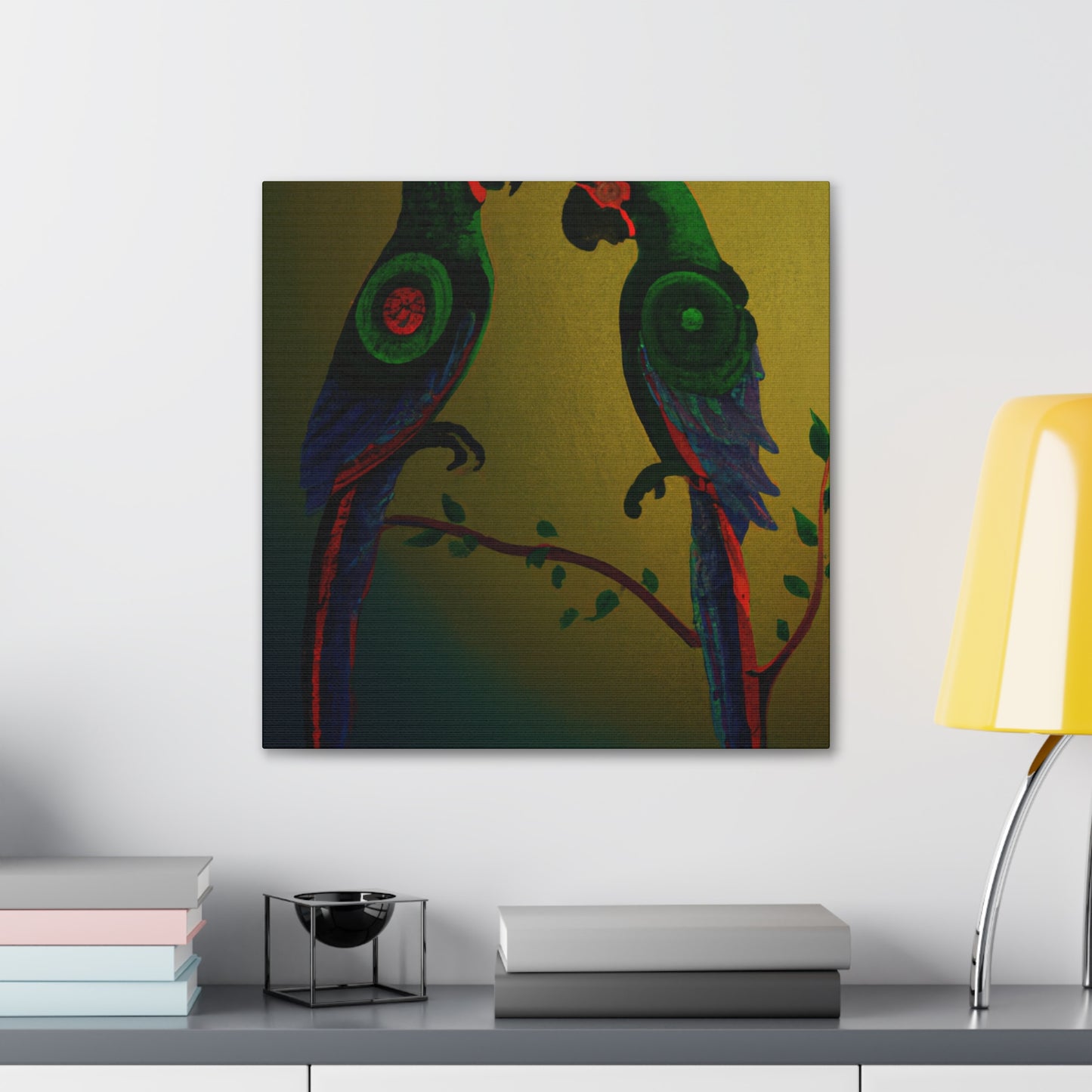 "Parrots on a Palm". - Canvas