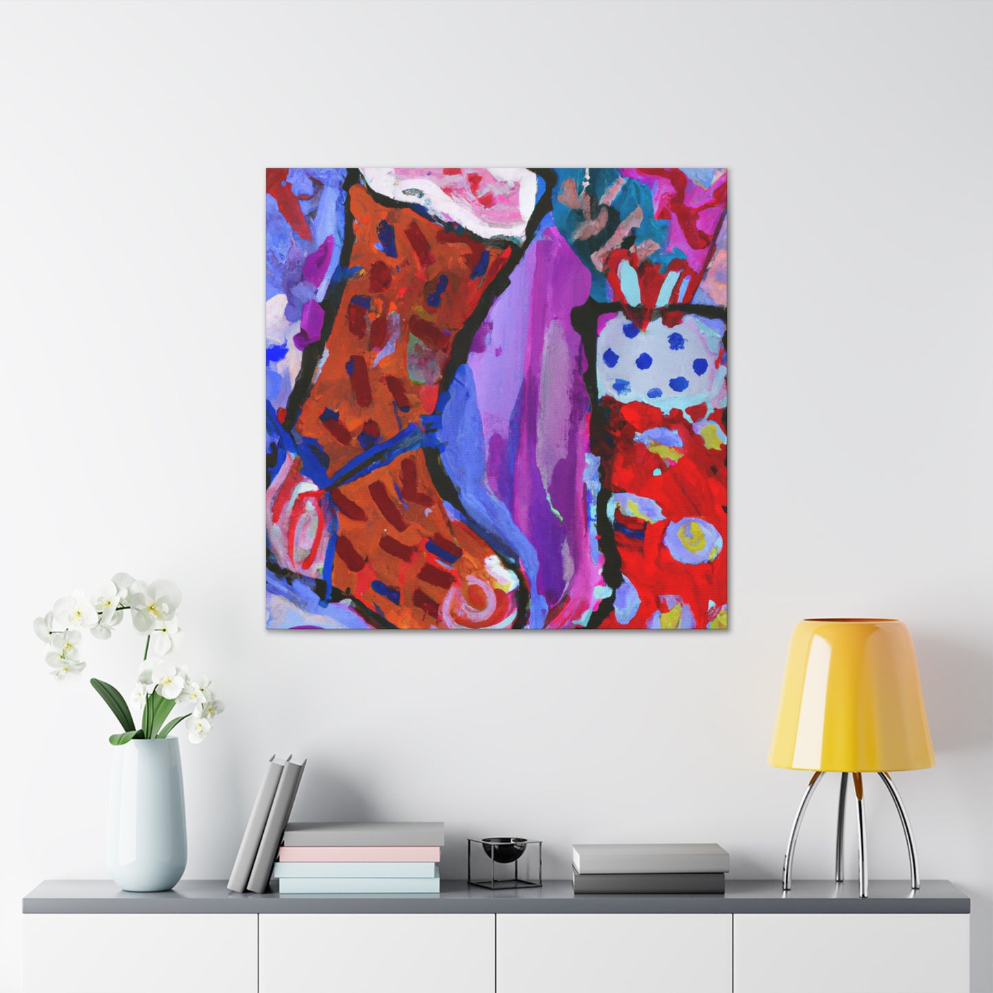 "Stocking Folk Art Scene" - Canvas