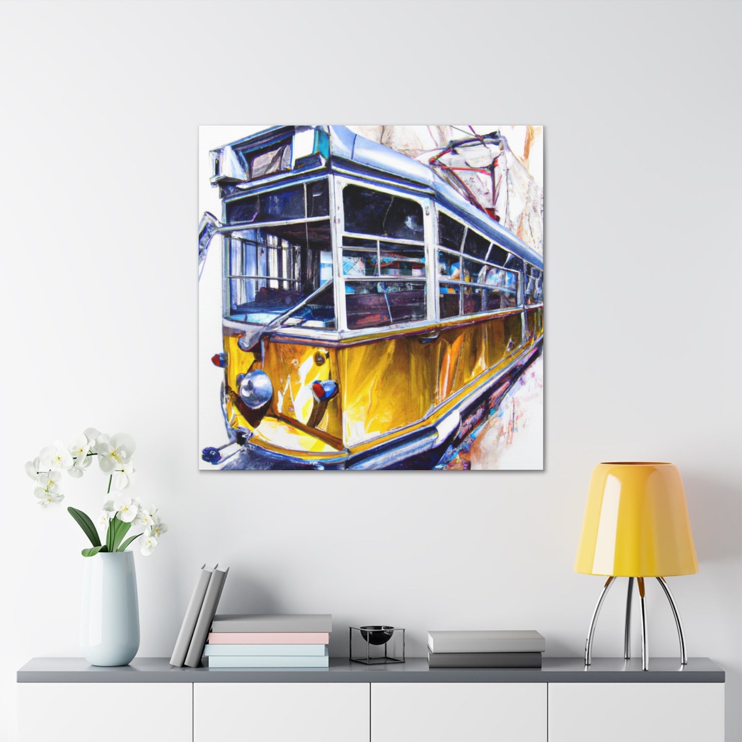 Tram in Cityscape. - Canvas