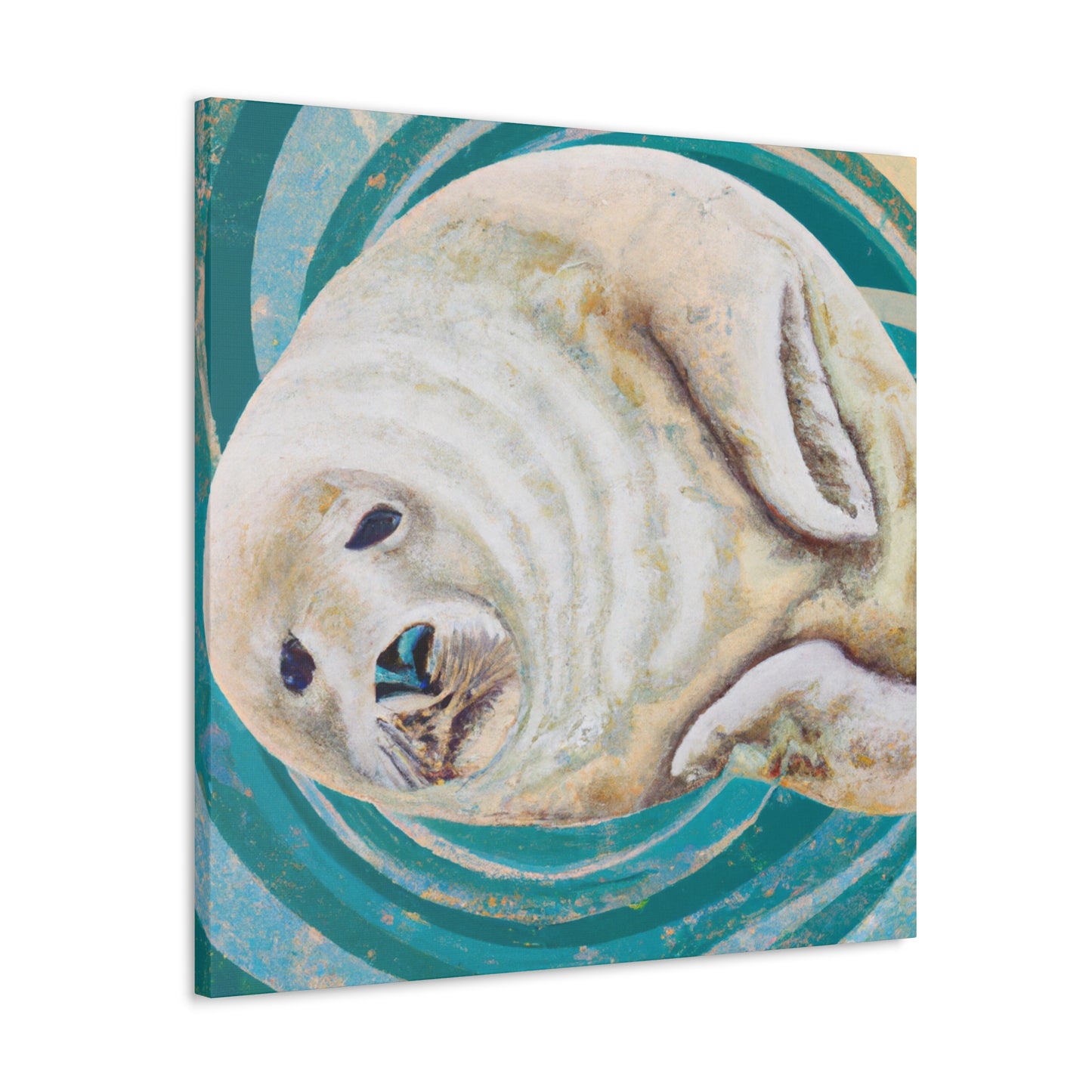 The Art Deco style of the 1920s was characterized by its geometric, symmetric shapes, sleek lines, and bold colors. The smooth, curved shapes of a Harp Seal would certainly have fit in with this style, and the white - Canvas