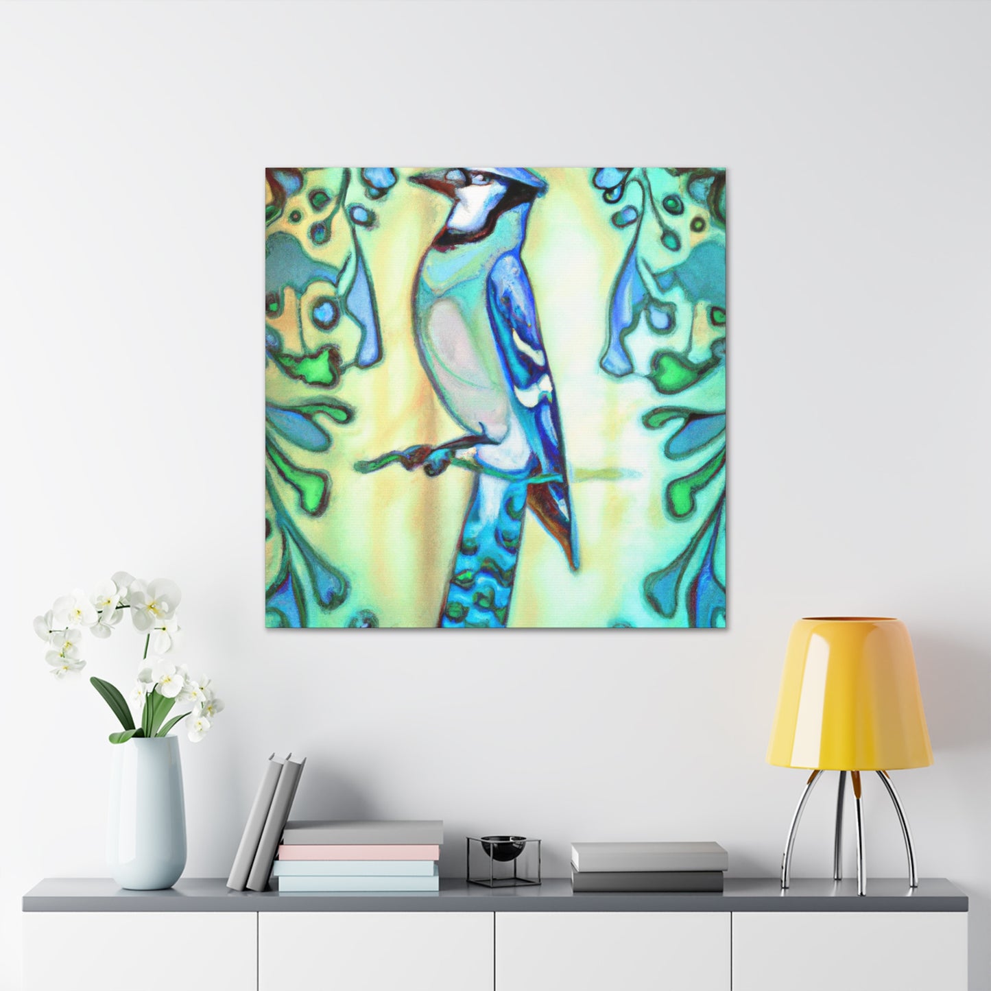 "Blue Jay's Captivating Flight" - Canvas