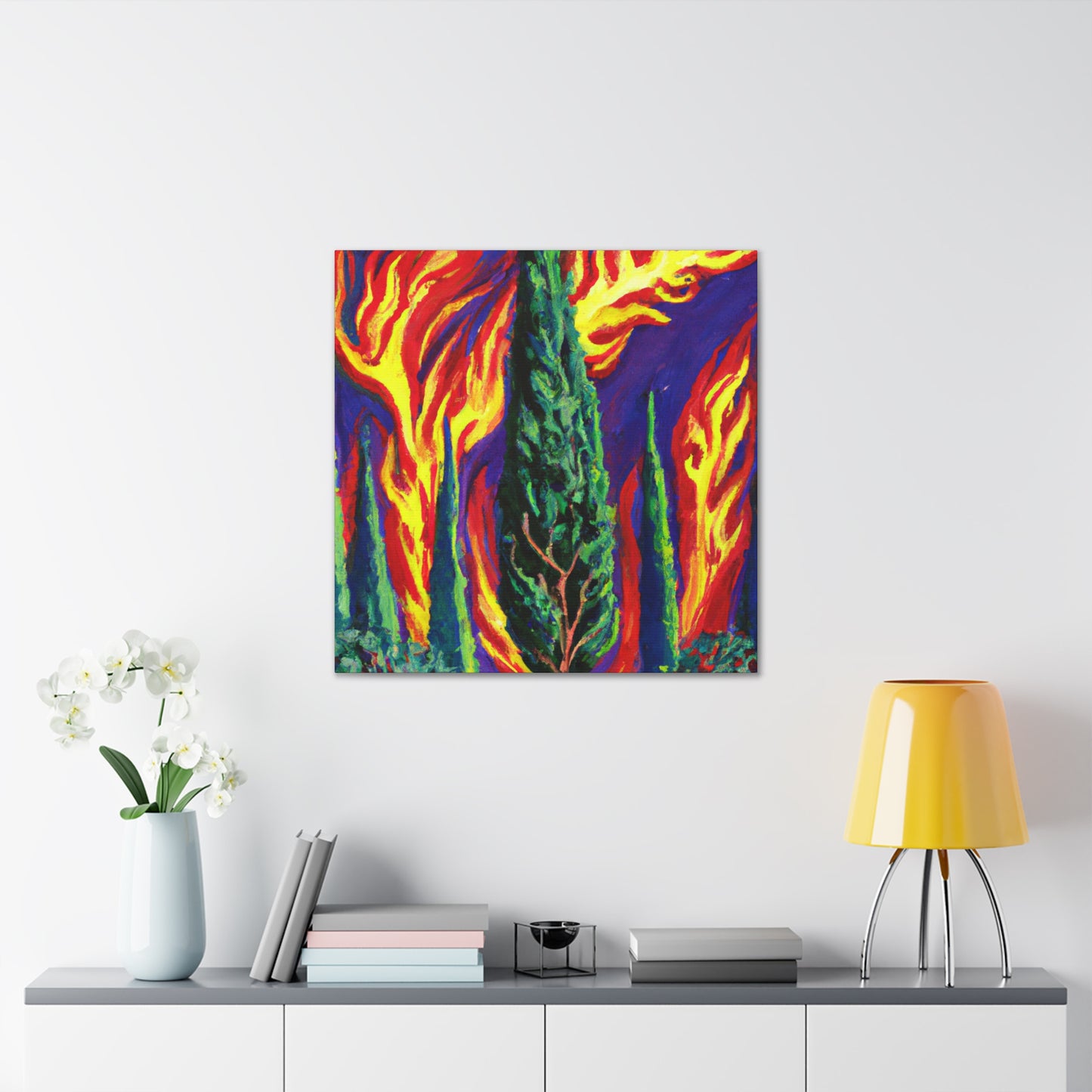 Cypress at Sunset painting - Canvas