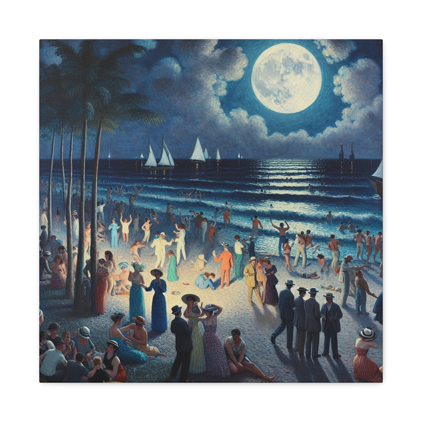 Moonlit Coastal Celebration. - Canvas