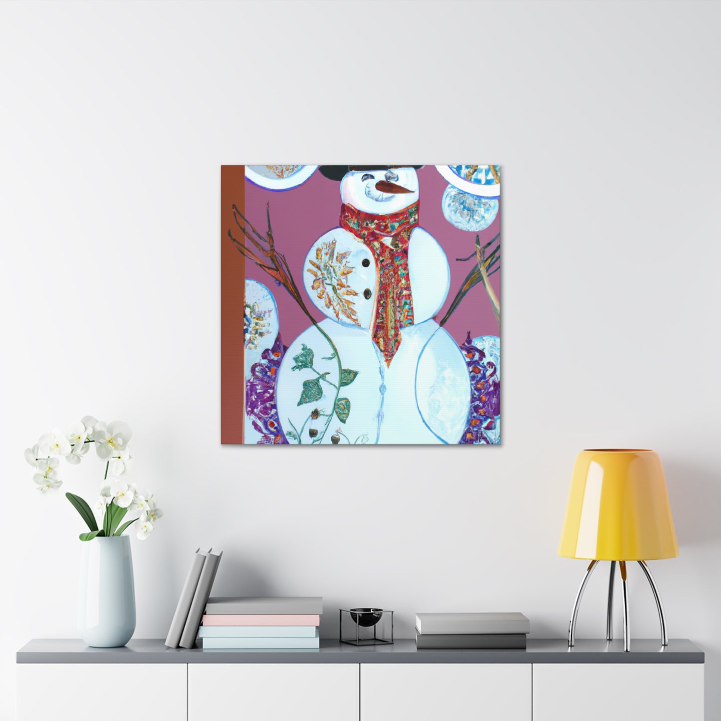 "Snowman in Moonlight" - Canvas