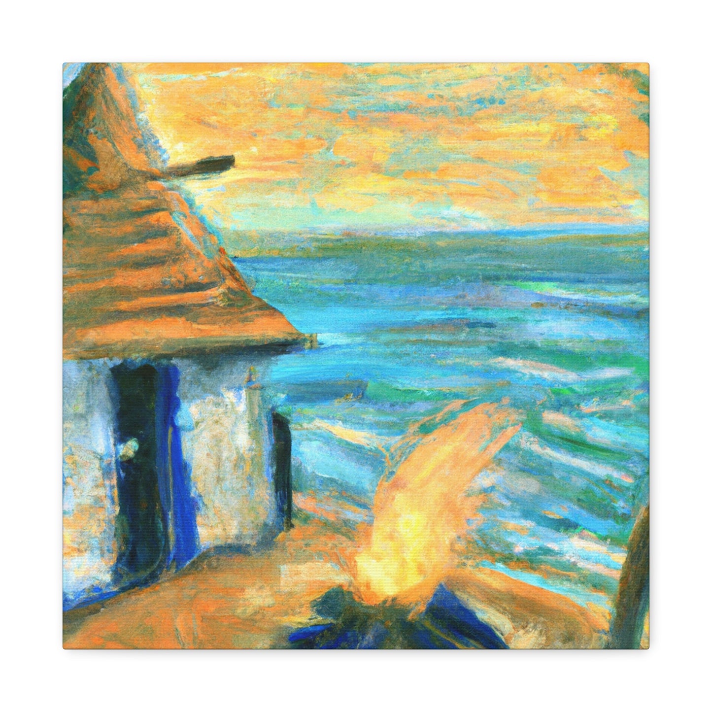 "Beach Hut Impressionism" - Canvas