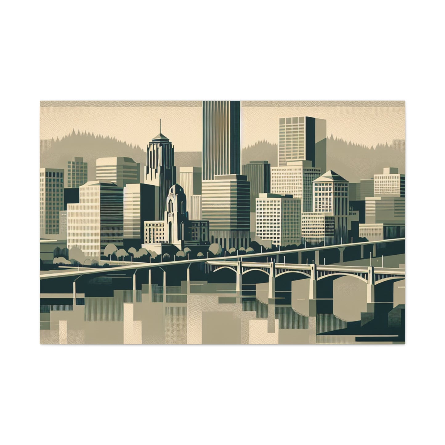 "Cityscape Serenade: 1920s Portland" - Canvas