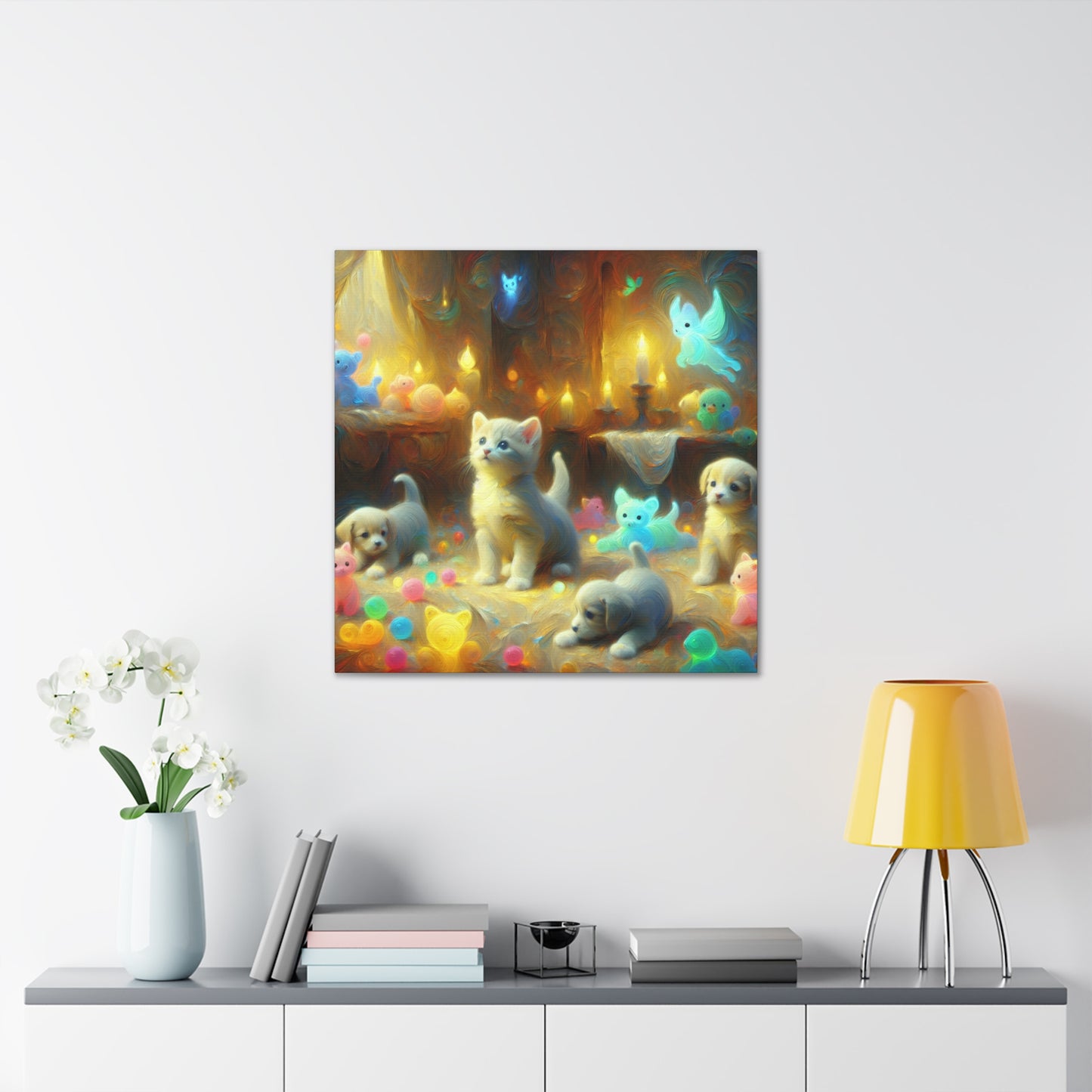 Whimsical Harmony: Puppies & Kittens - Canvas