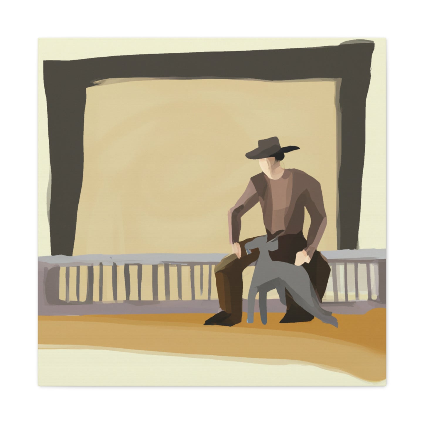 "Cowboy at Dusk Fence" - Canvas