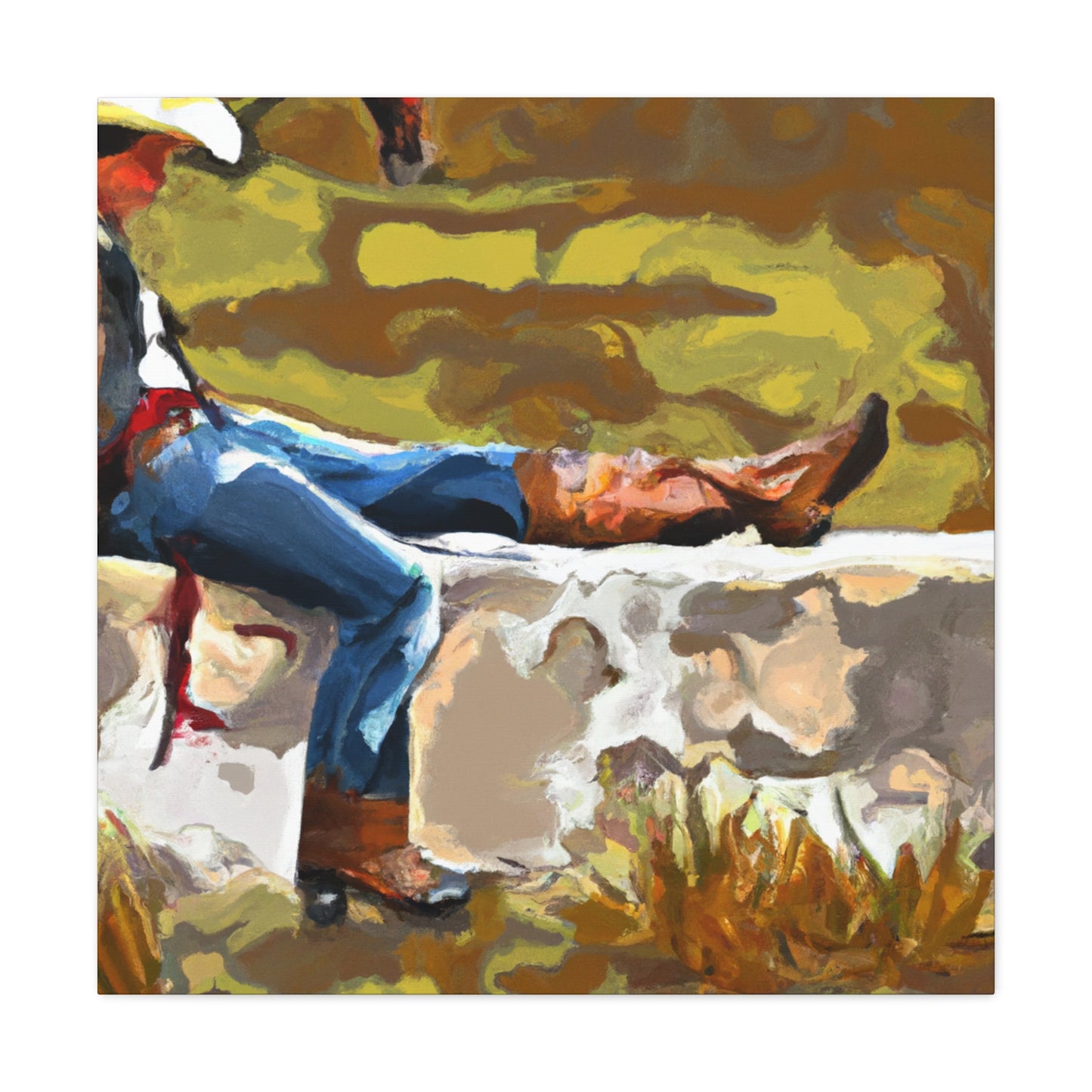 "Cowboy Contemplating Sunset" - Canvas