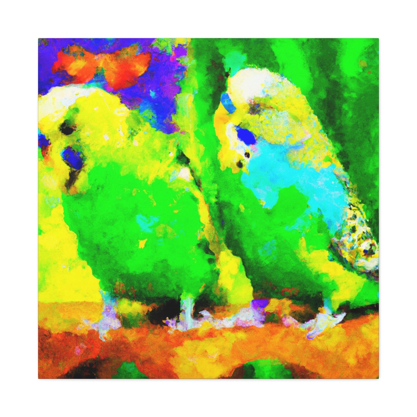 Budgies in Bloom. - Canvas