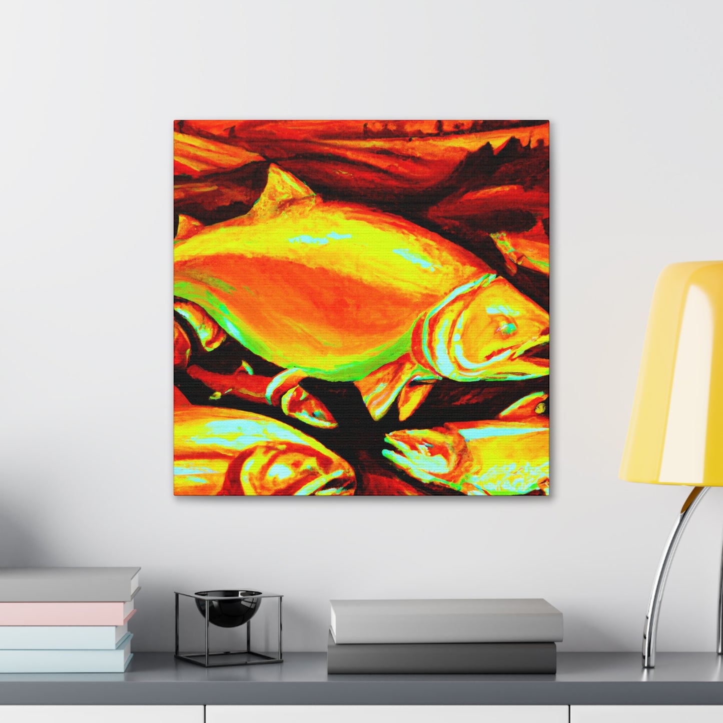 "Salmon in Moonlight Glow" - Canvas