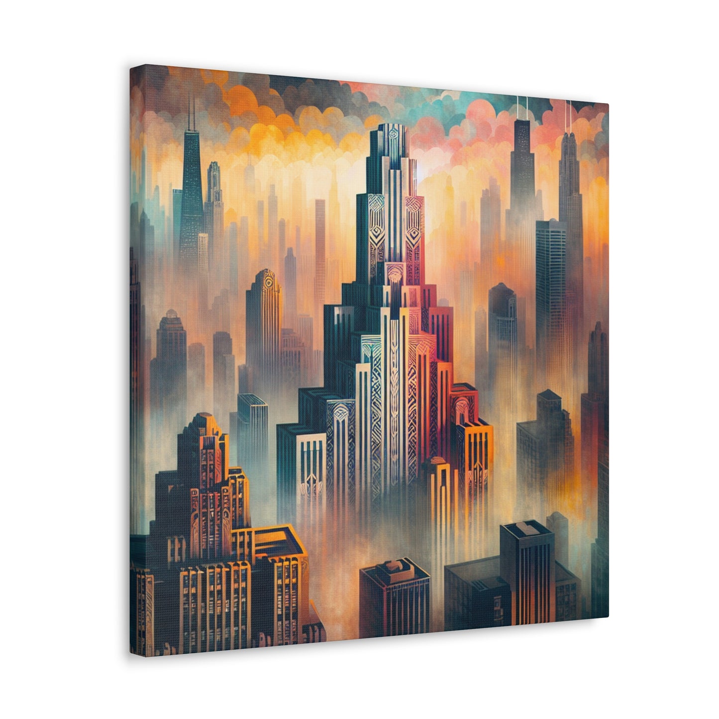 Cityscape Symphony: Gilded Chicago - Canvas