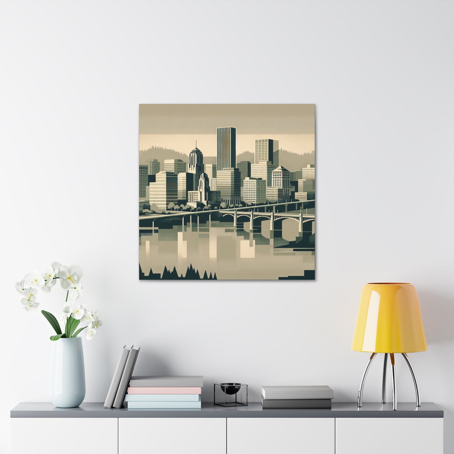 "Cityscape Serenade: 1920s Portland" - Canvas