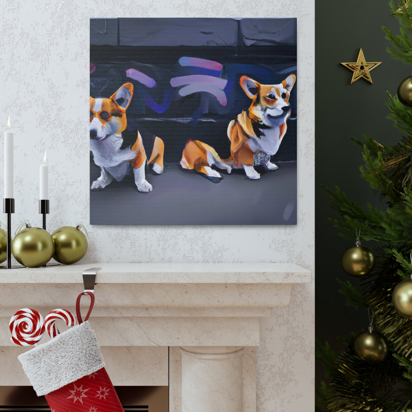 Corgis in Motion. - Canvas