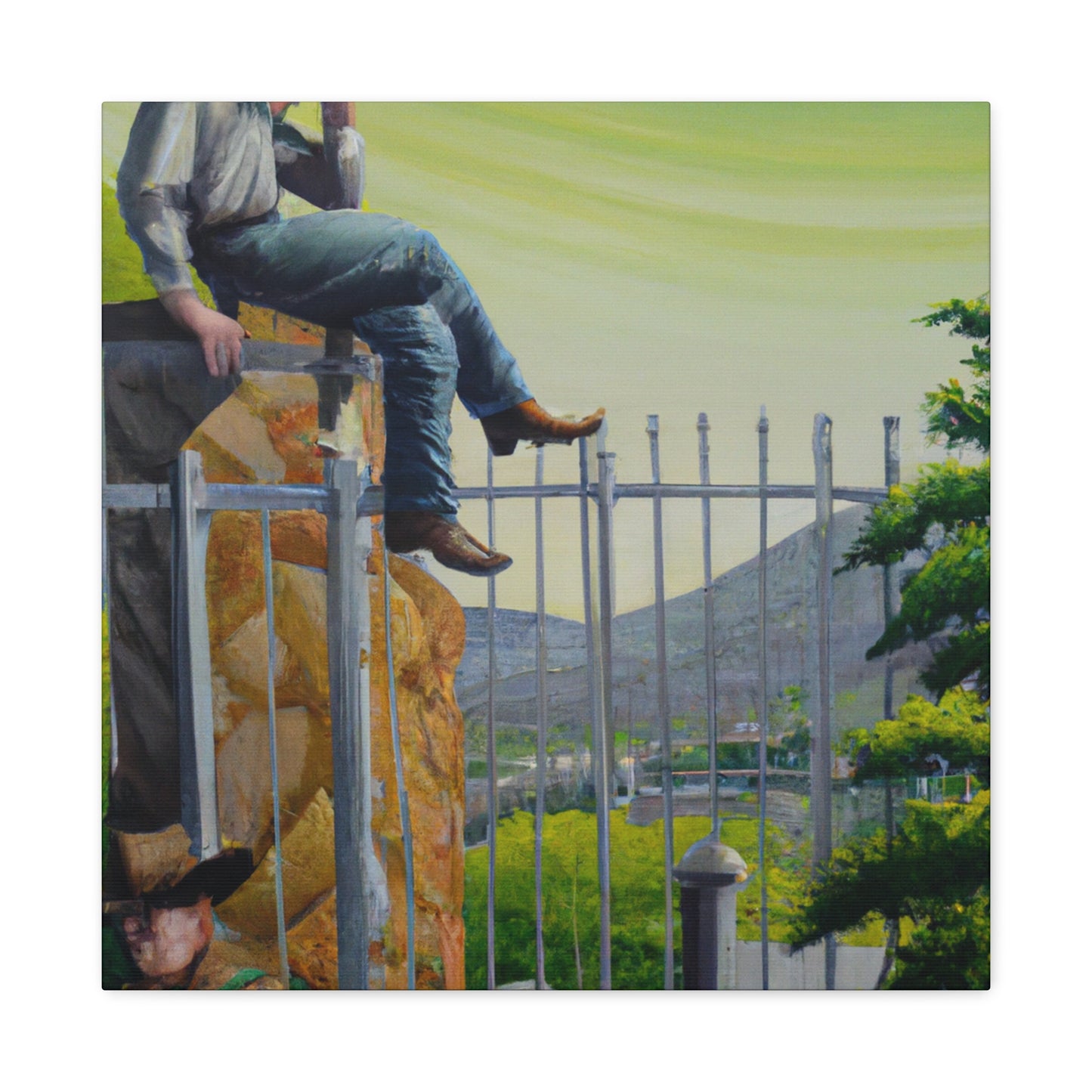 Cowboy on the Fence - Canvas