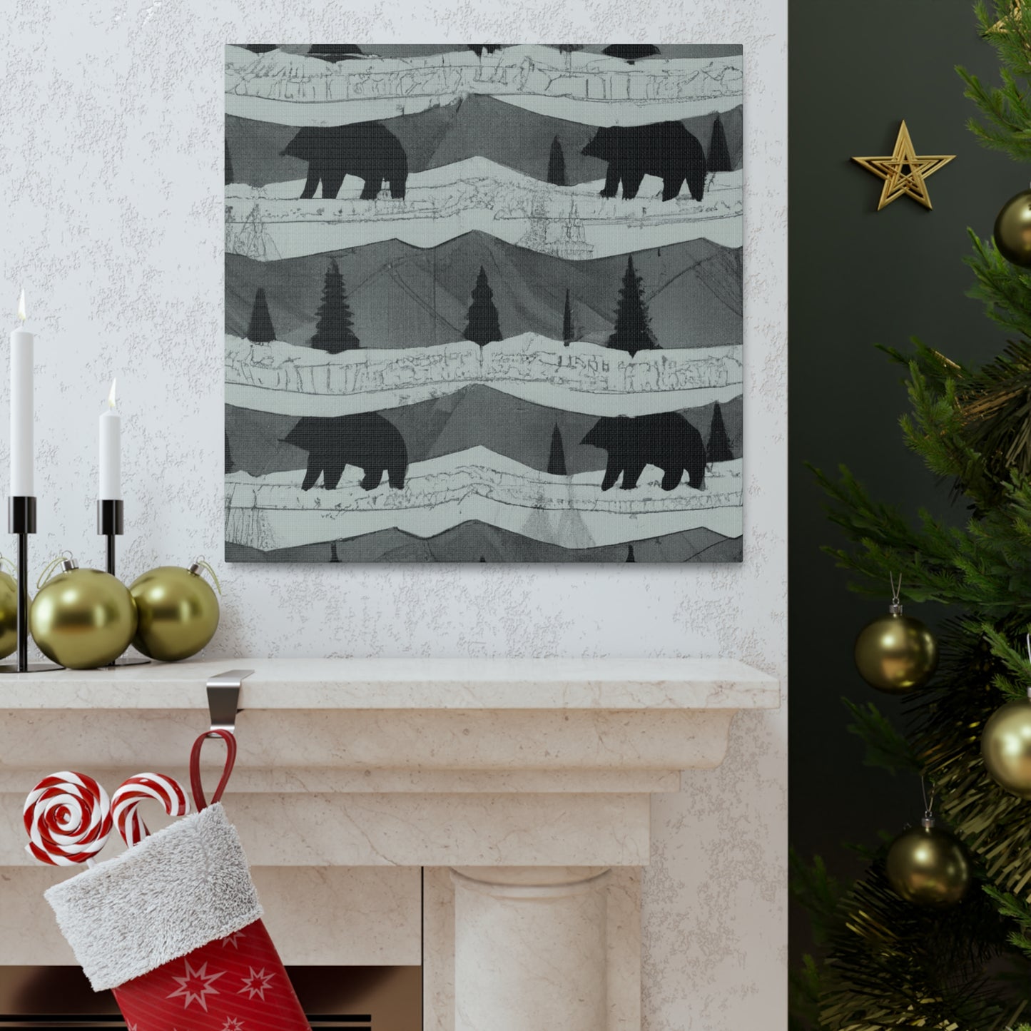 "Black Bear in Deco" - Canvas