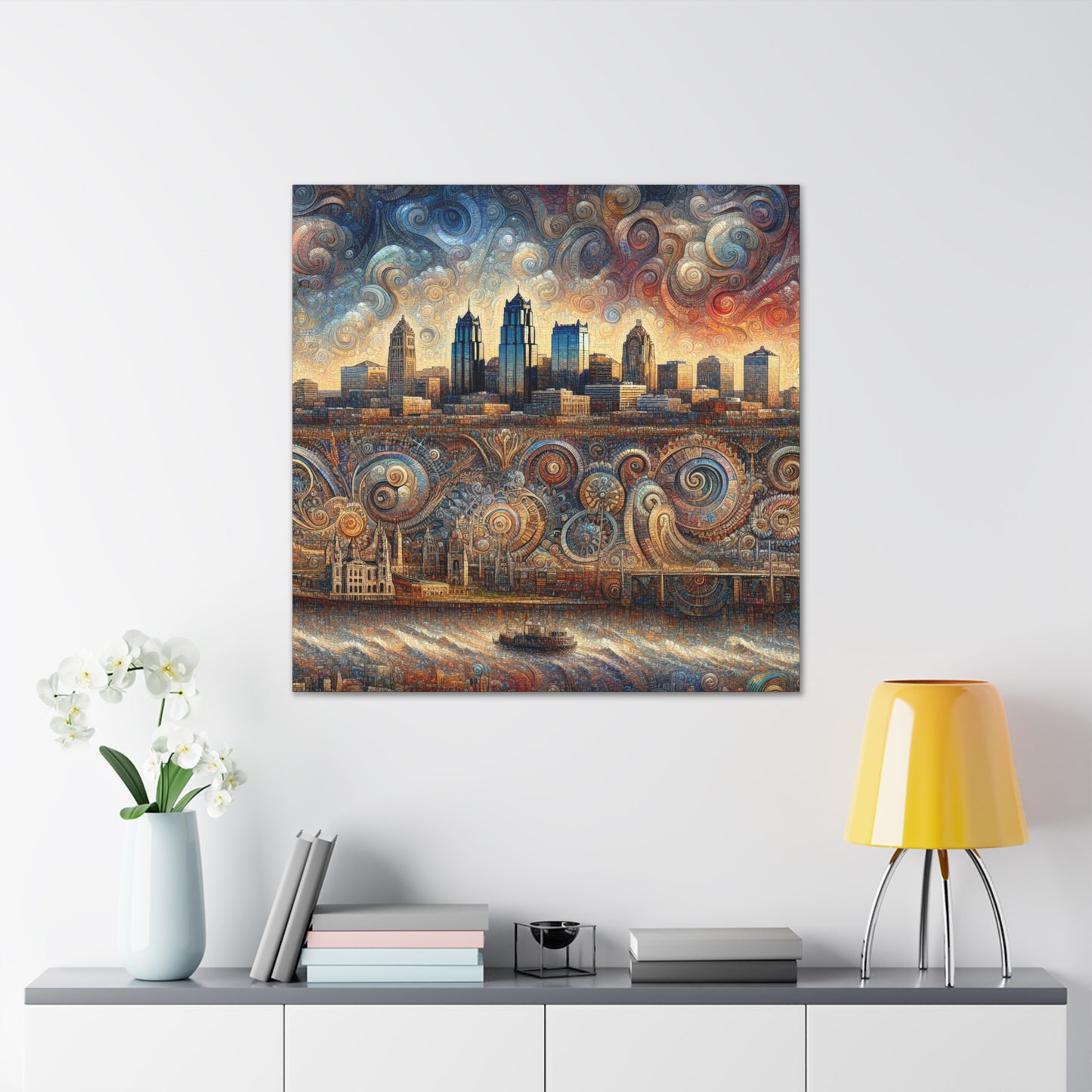 "Cityscape Symphony: Kansas Reflections" - Canvas