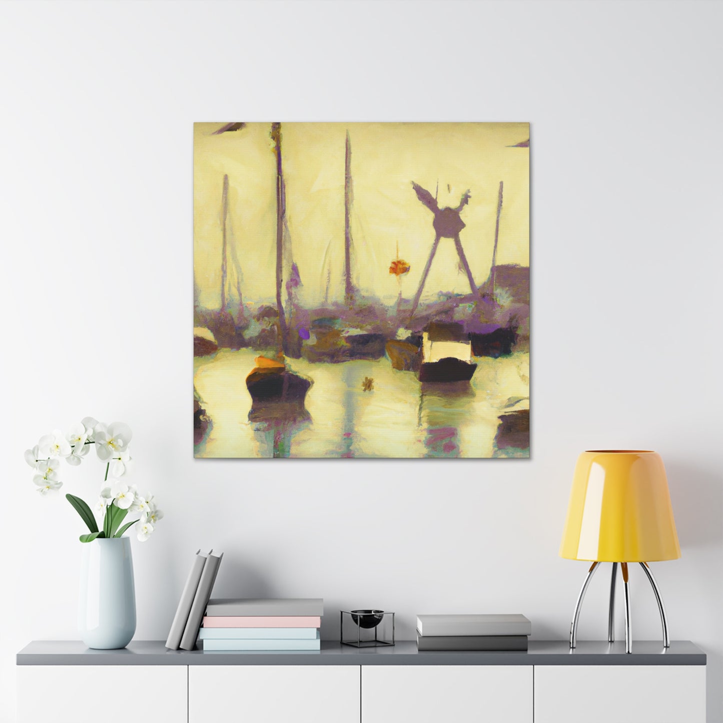 "Harbor at Sunrise Scene" - Canvas