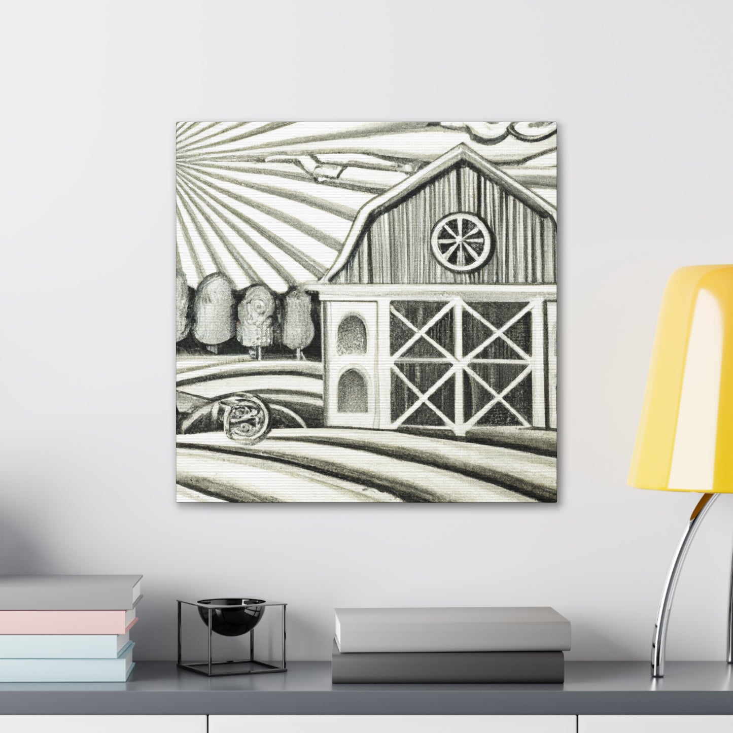 Barn at Sunrise Painting - Canvas