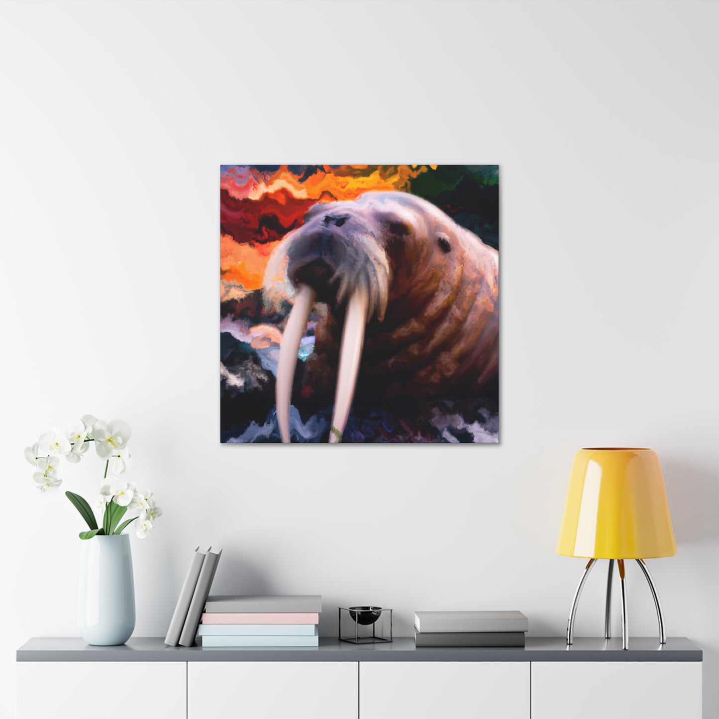 Walrus at Sunset Field - Canvas