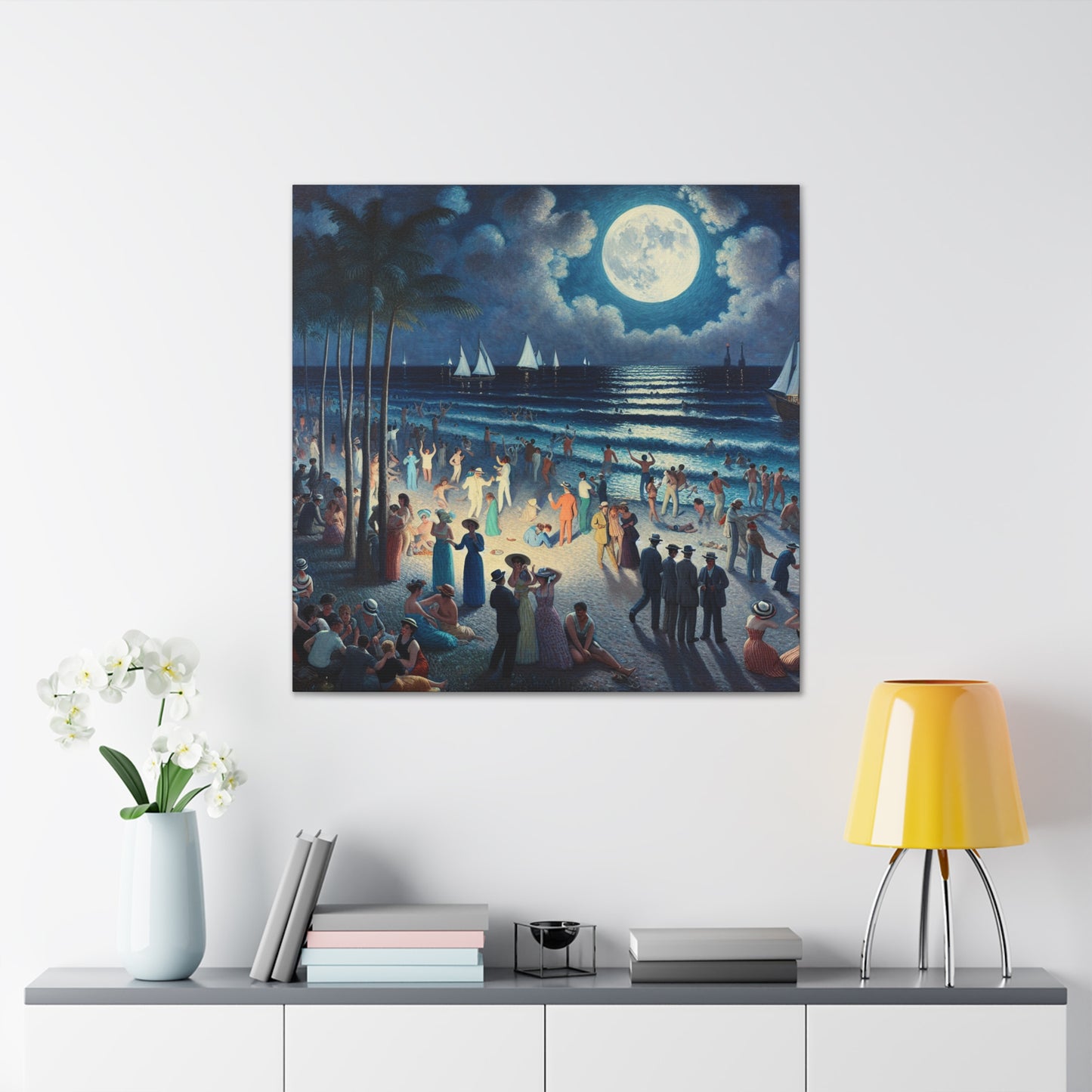 Moonlit Coastal Celebration. - Canvas