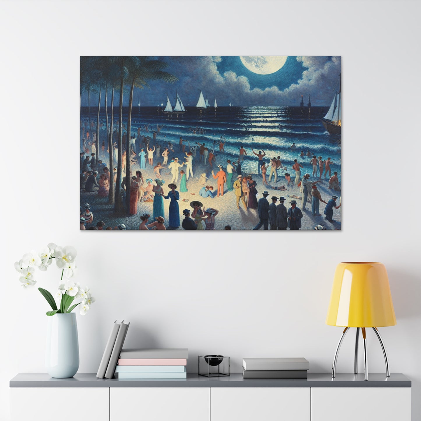 Moonlit Coastal Celebration. - Canvas