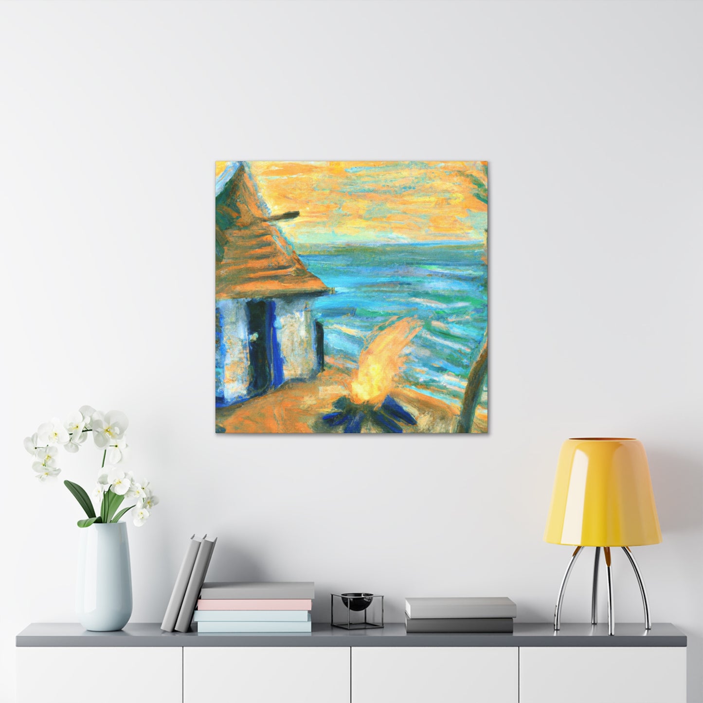 "Beach Hut Impressionism" - Canvas