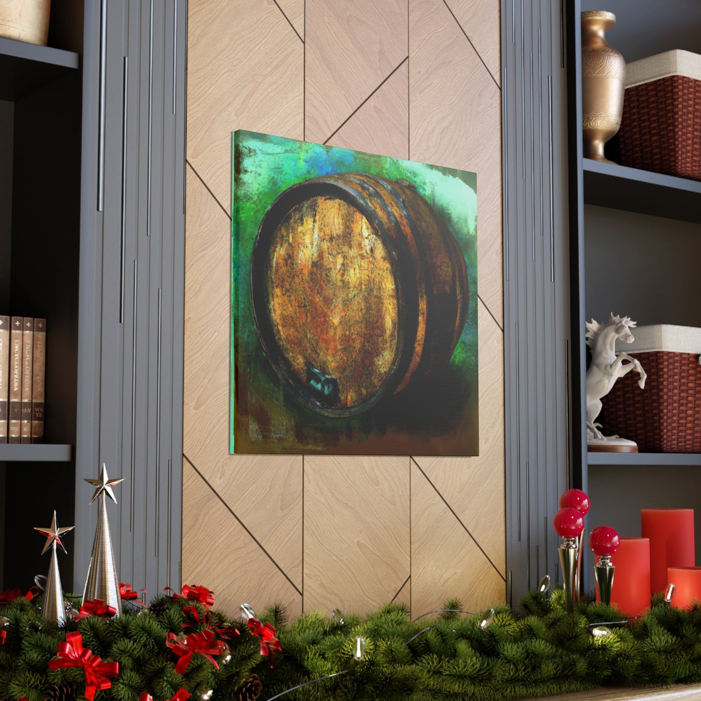 "Whiskey Barrels Glistening". - Canvas