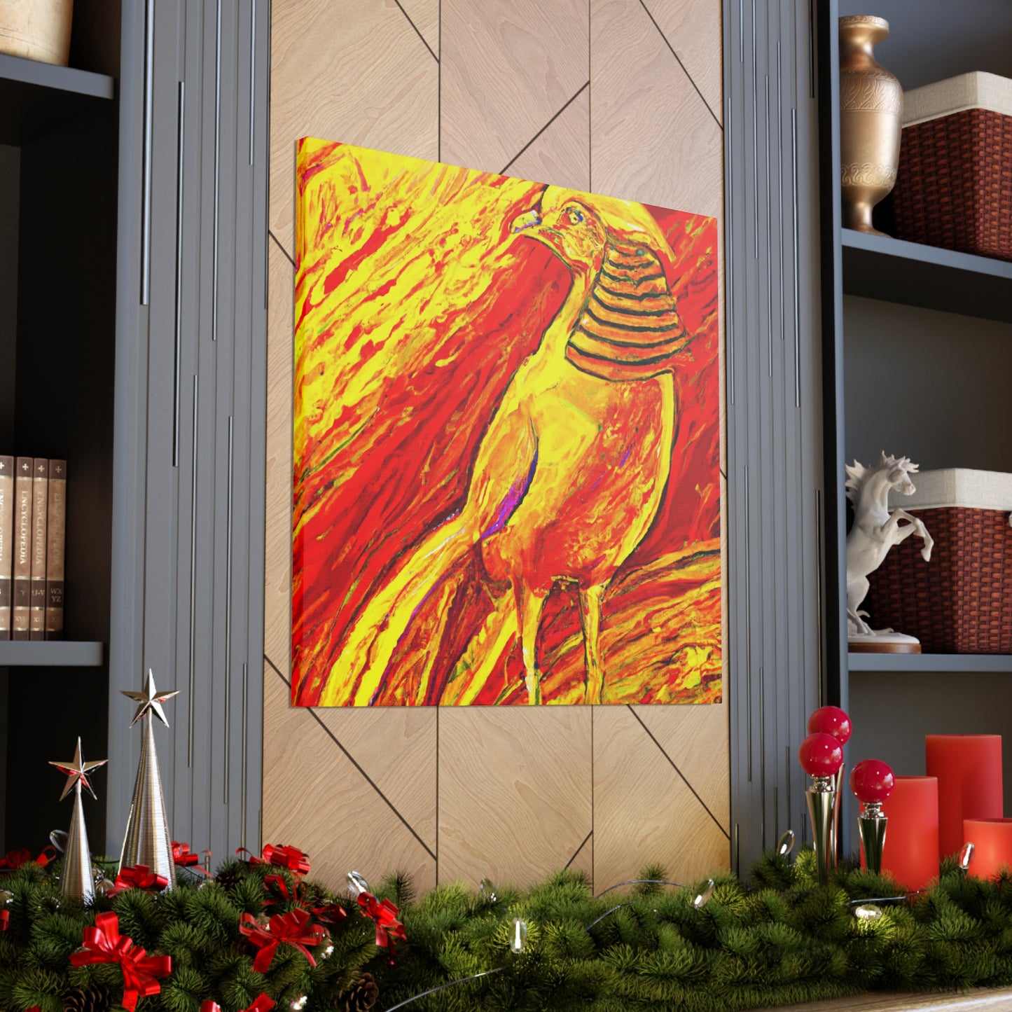 The Golden Pheasant was a popular Art Deco-style design popularized during the 1920s. It is characterized by the use of symmetrical, angular shapes, and sunburst and chevron motifs, often in strong colors - Canvas