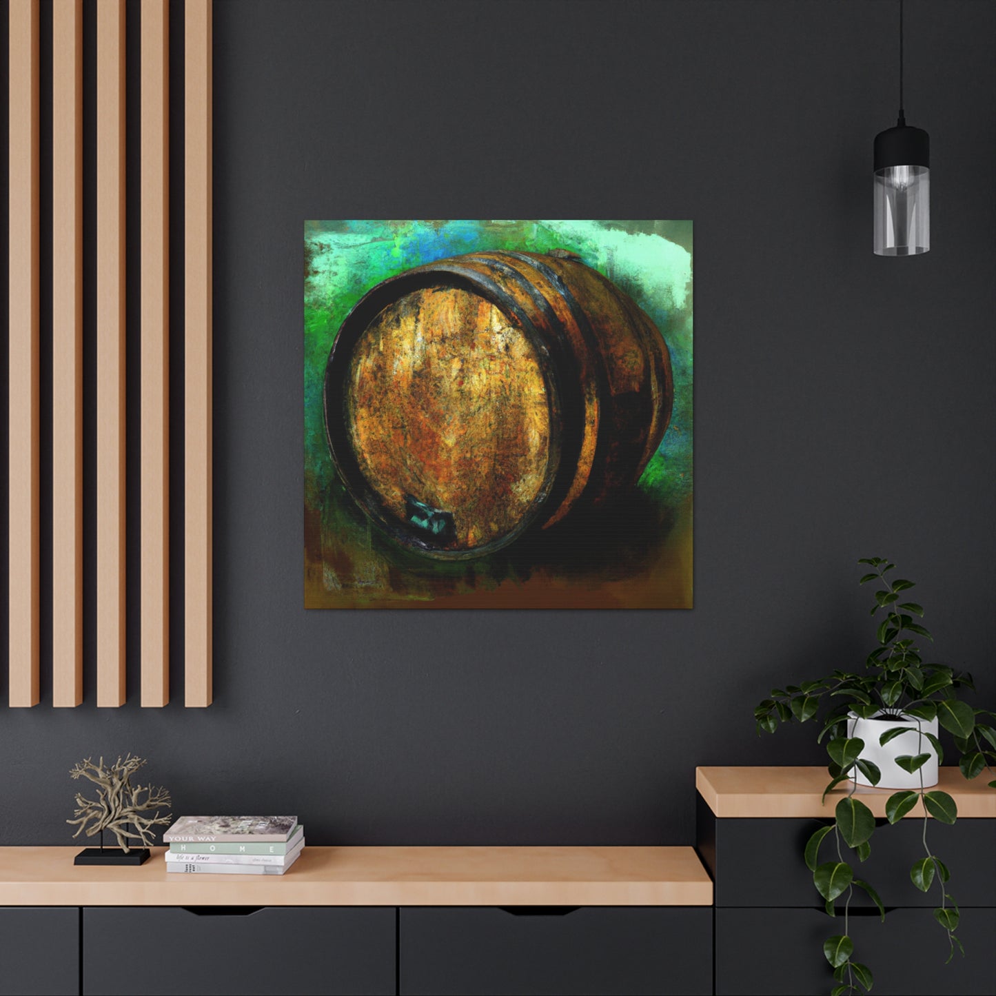 "Whiskey Barrels Glistening". - Canvas