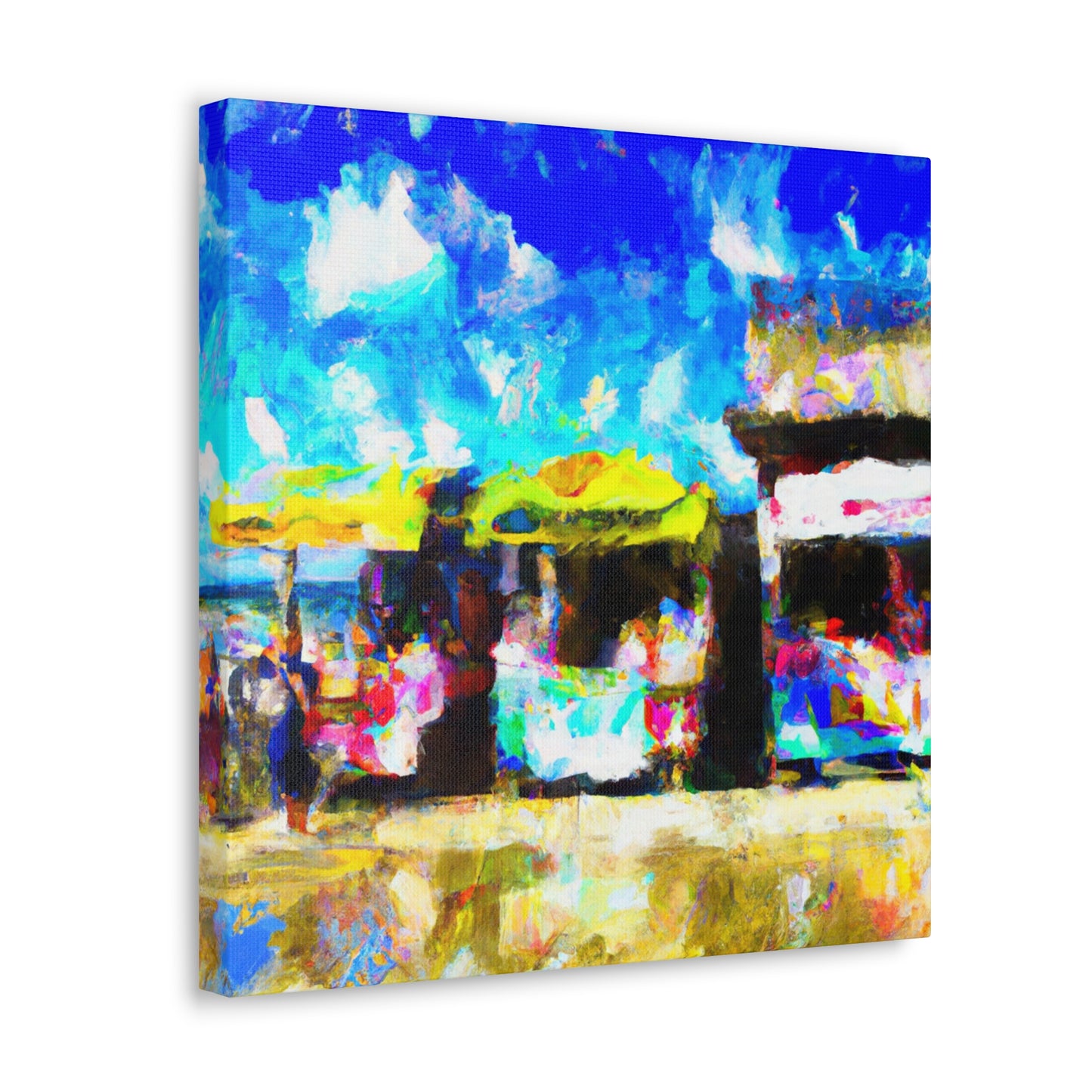 "Sunlit Seaside Shops" - Canvas