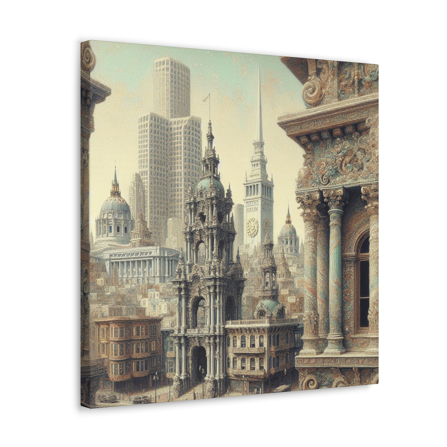 "Golden City's Rococo Splendor" - Canvas