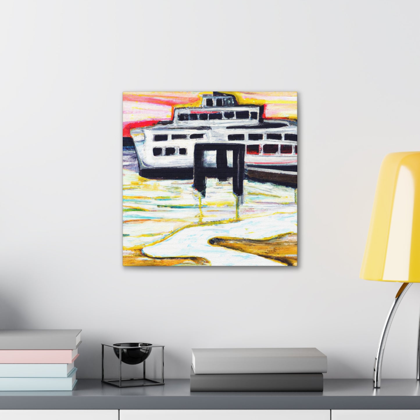 Ferry in Reflection. - Canvas