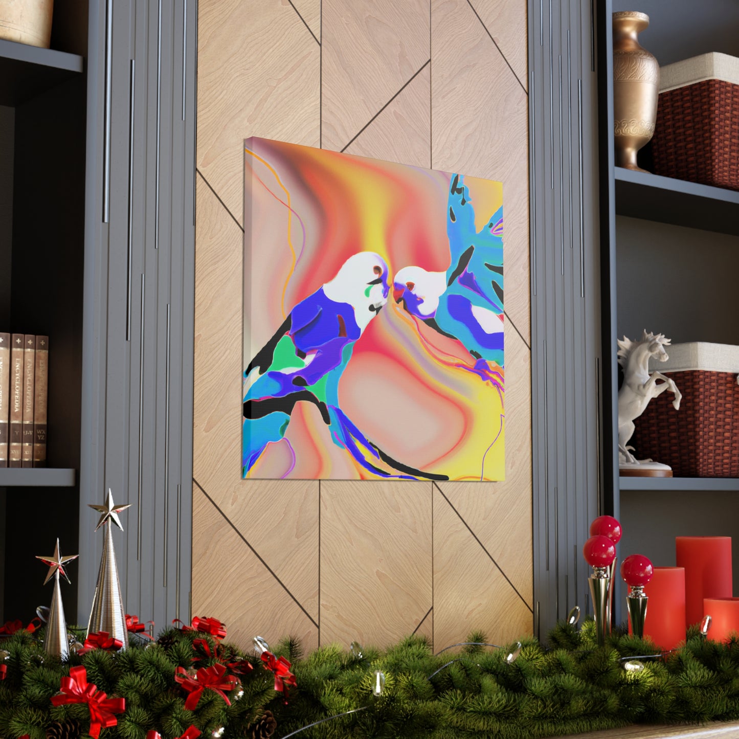 Parakeets in Flight. - Canvas