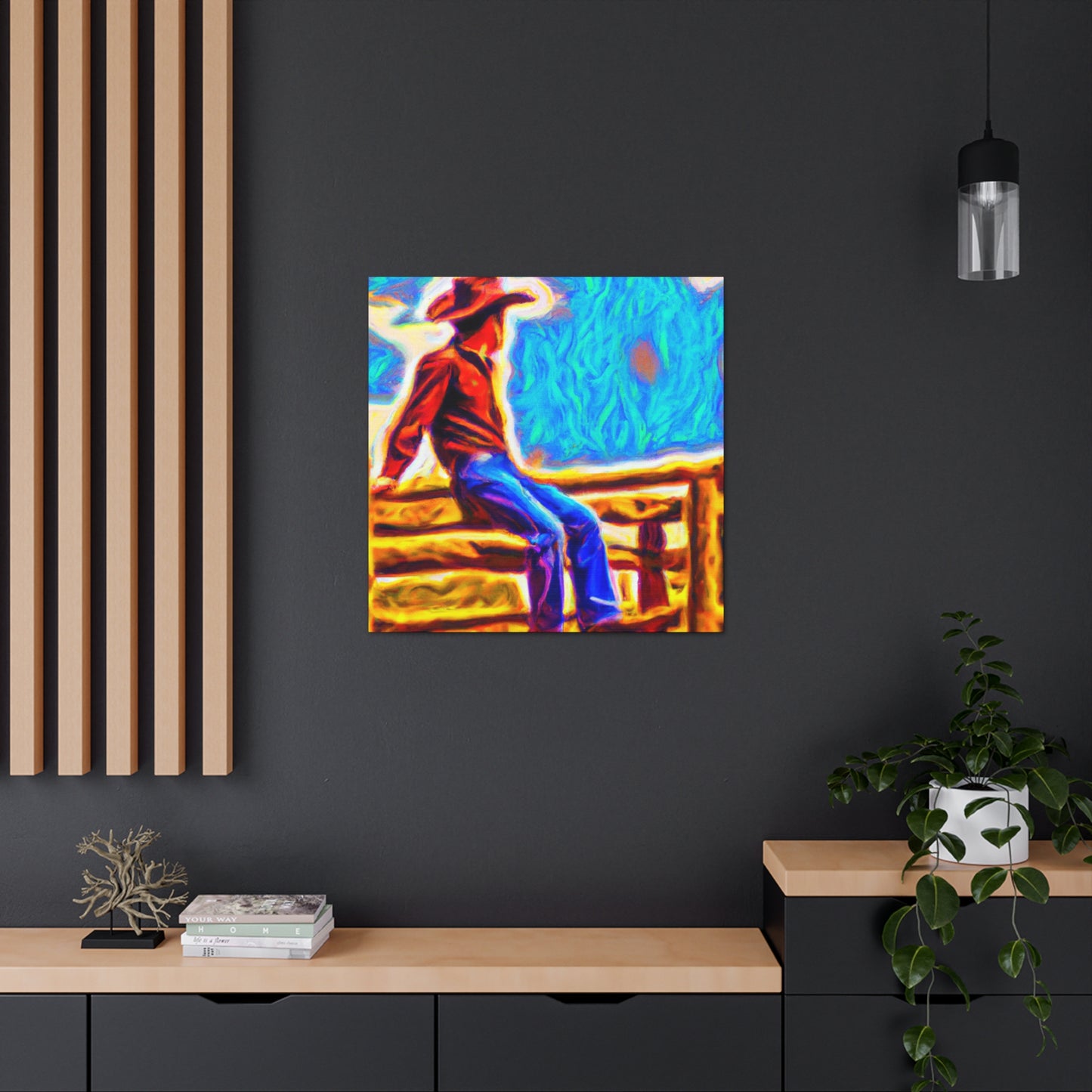 Cowboy on Fencepost - Canvas