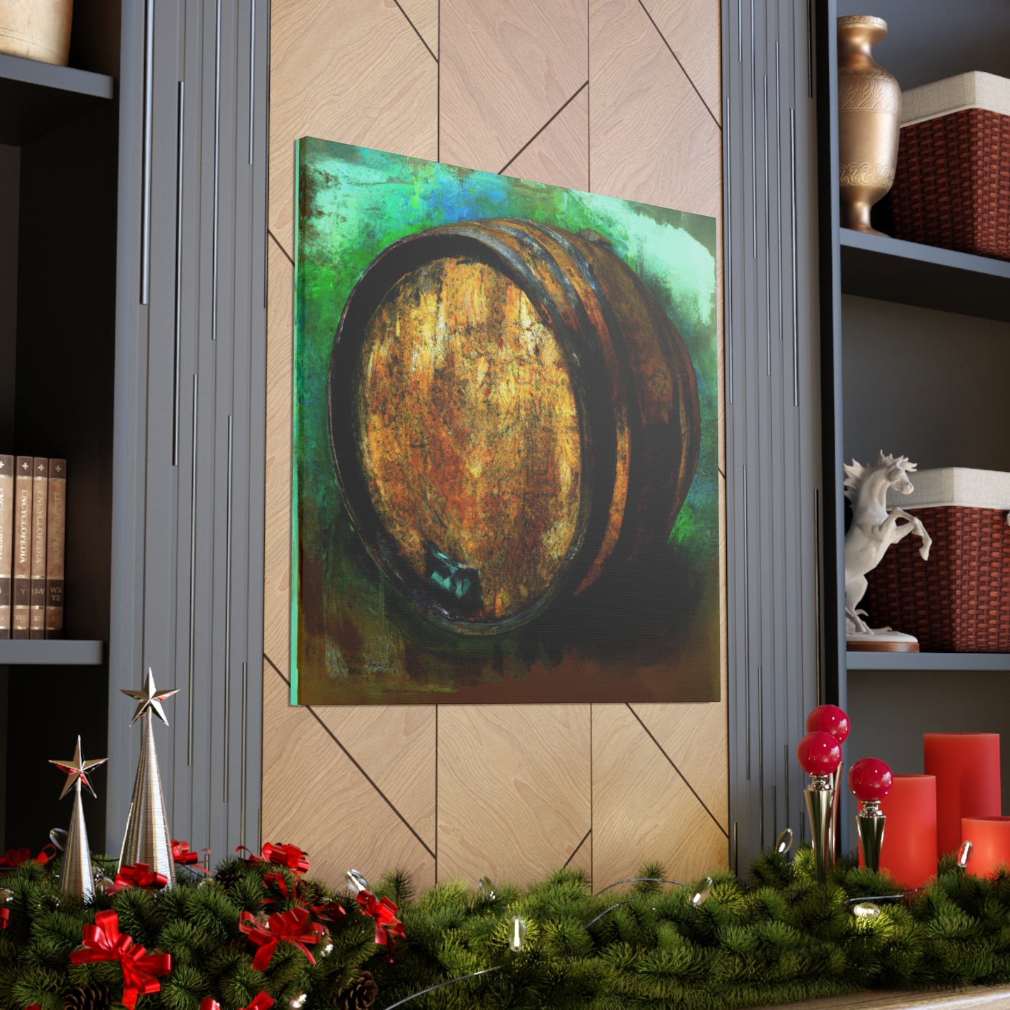 "Whiskey Barrels Glistening". - Canvas