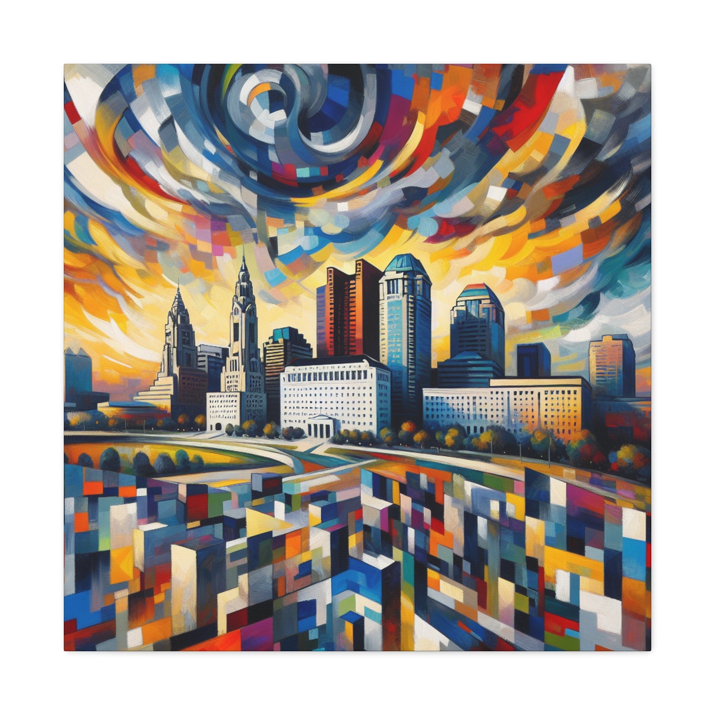 "Dynamic Dreamscape: Columbus Chronicles" - Canvas