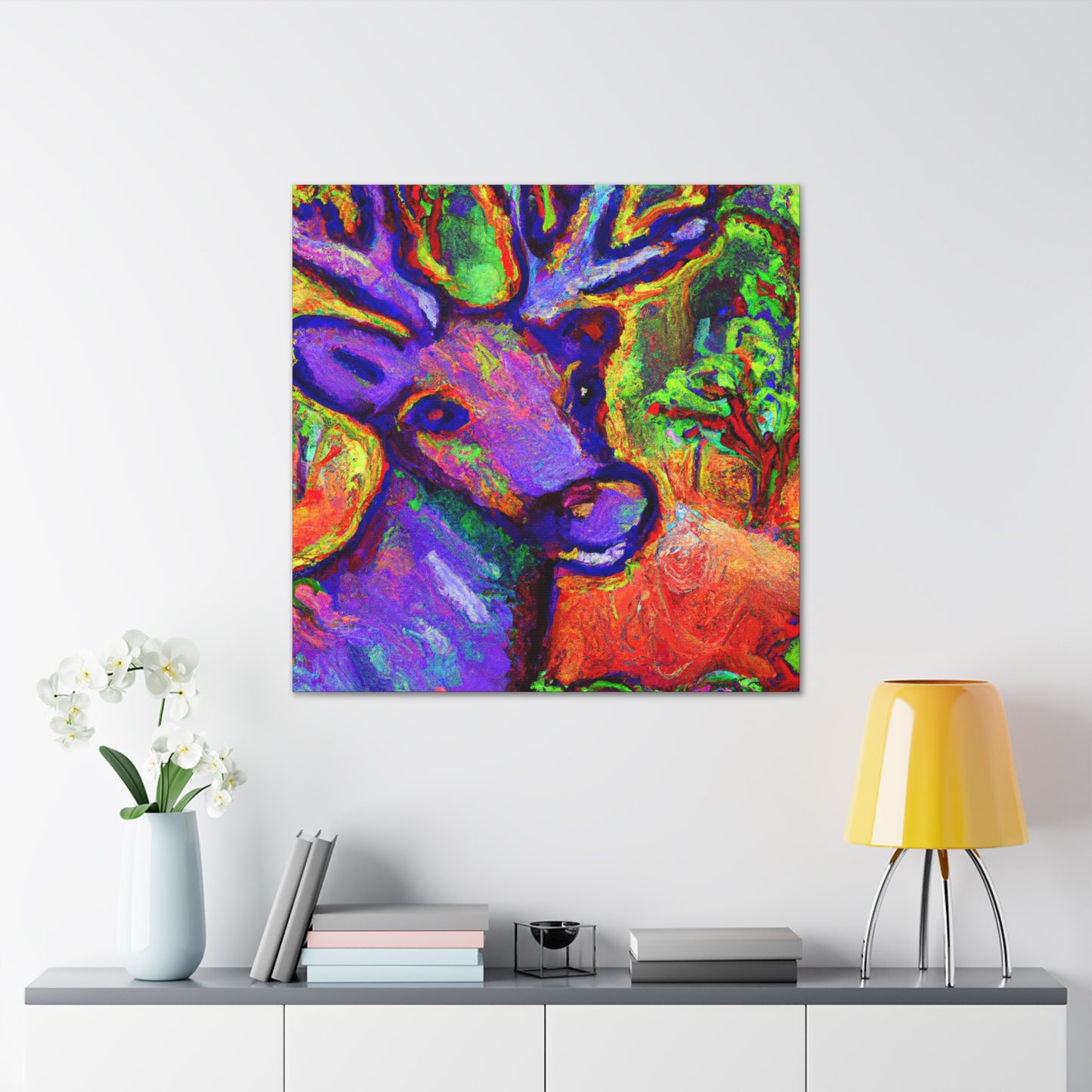 "Reindeer in Fauvist Fire" - Canvas