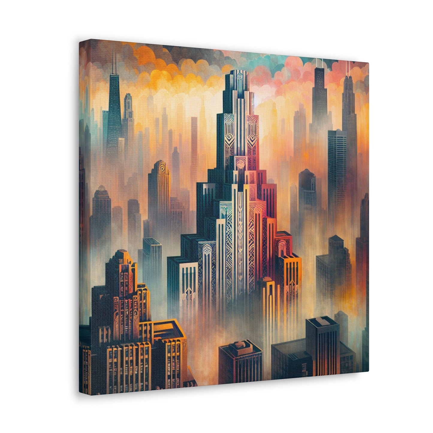 Cityscape Symphony: Gilded Chicago - Canvas