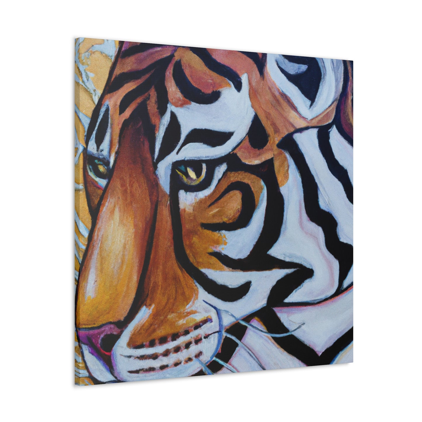 The Bengal tiger has become an iconic symbol of style and elegance in the Art Deco era of the 1920s. Its beautiful orange and black stripes, strong features, and fierce demeanor would all work to create a powerful and stylish motif. This could - Canvas