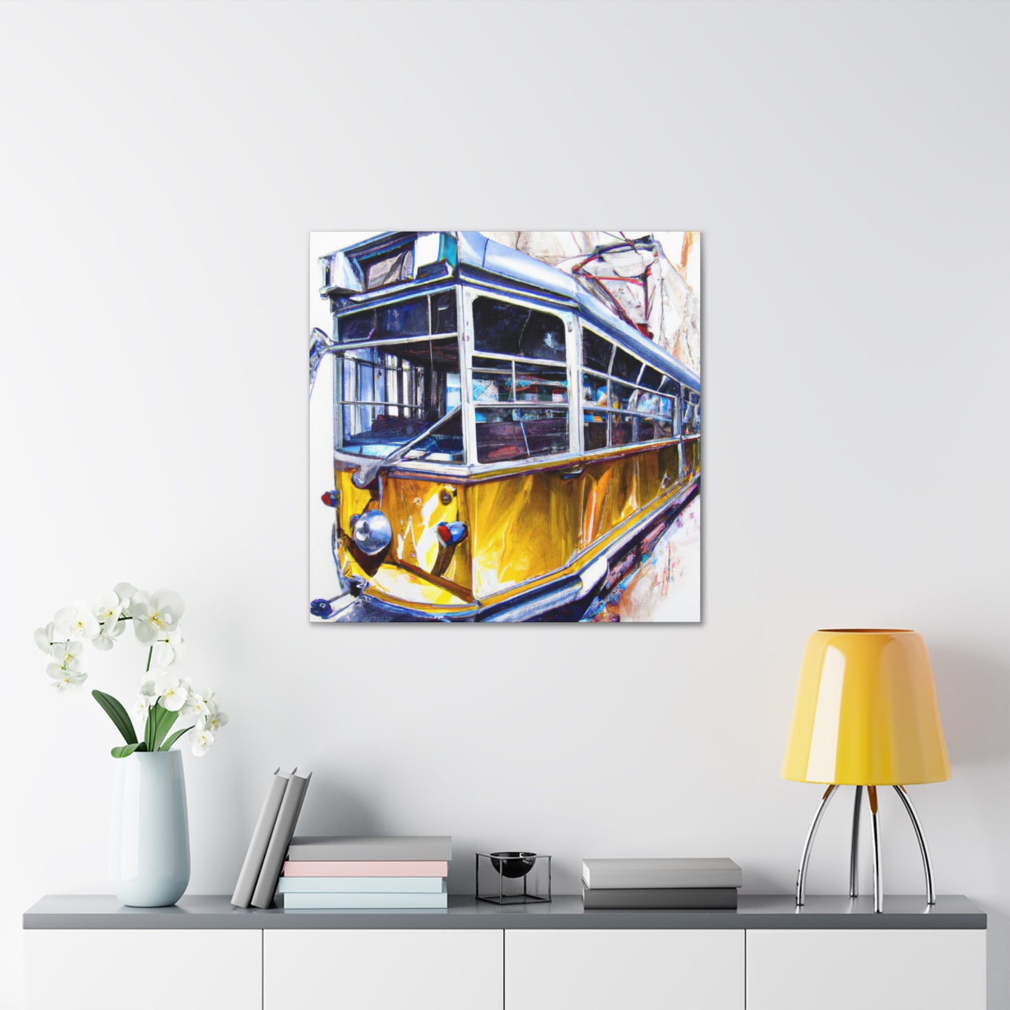 Tram in Cityscape. - Canvas