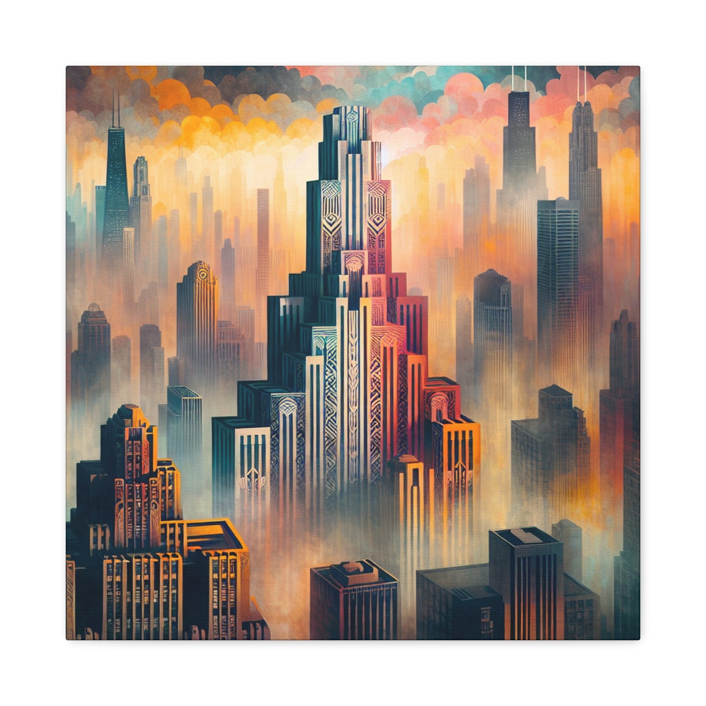 Cityscape Symphony: Gilded Chicago - Canvas