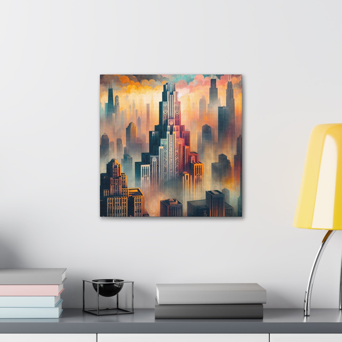 Cityscape Symphony: Gilded Chicago - Canvas