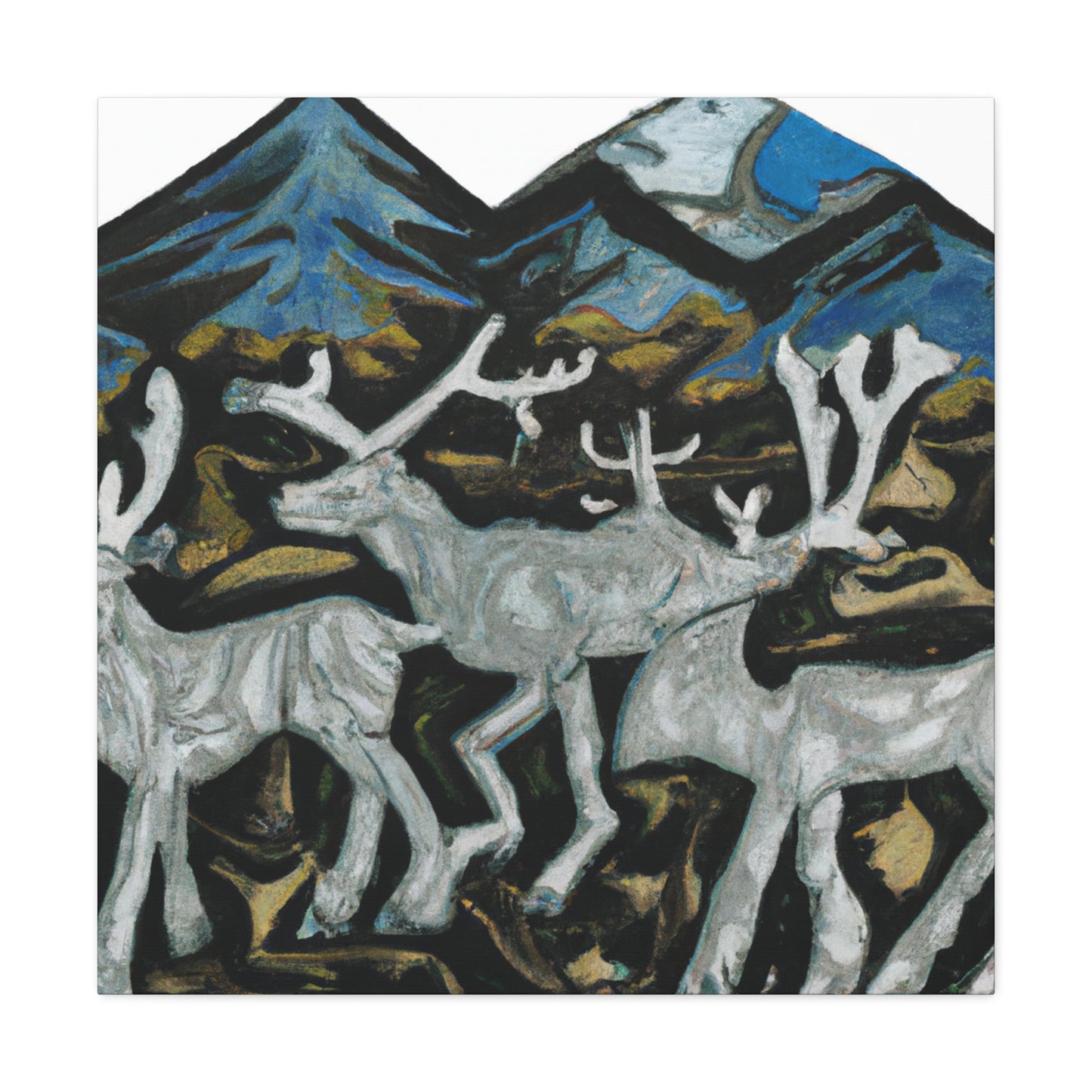 "Deer in Moonlight Scene" - Canvas