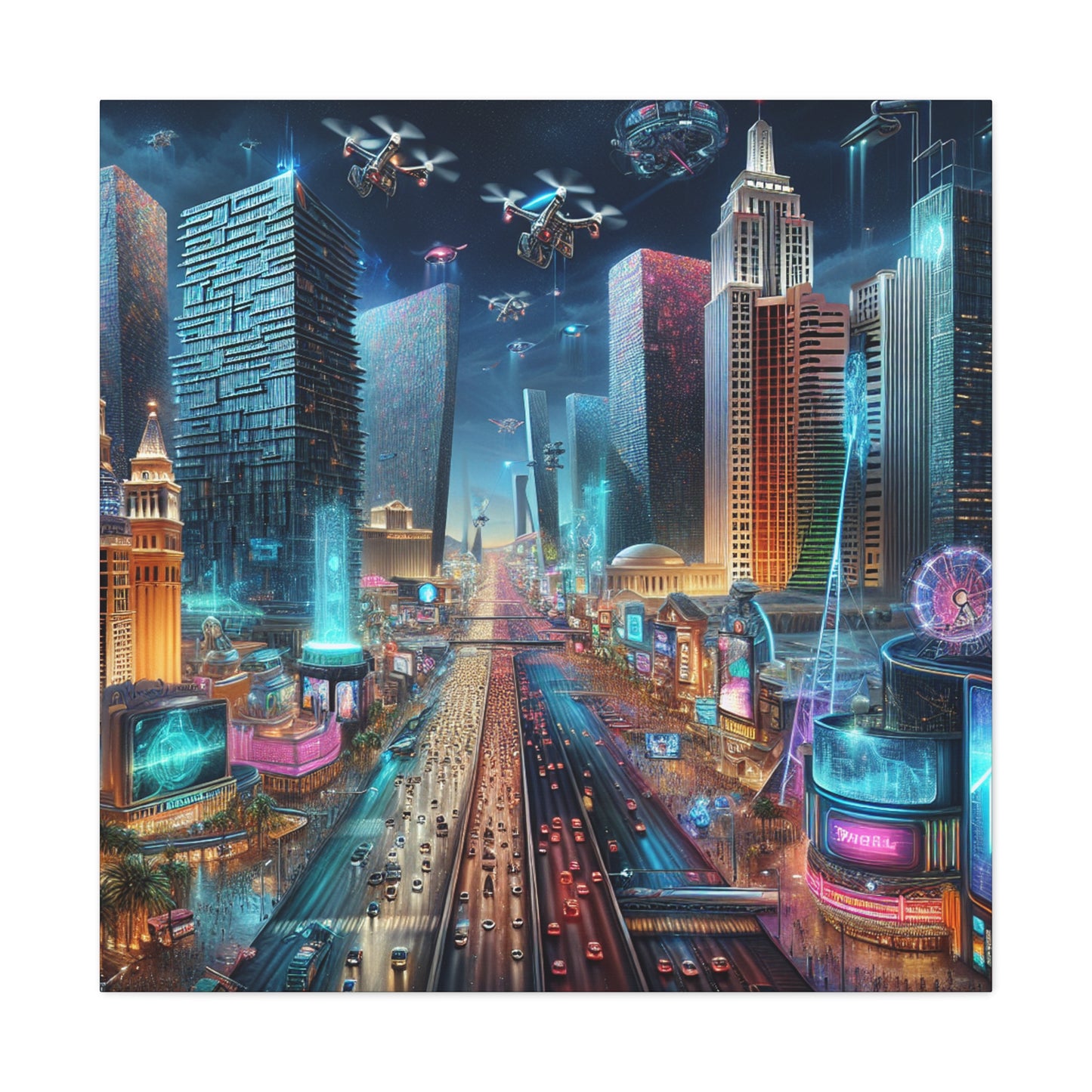 Neon Mirage Nightscape - Canvas