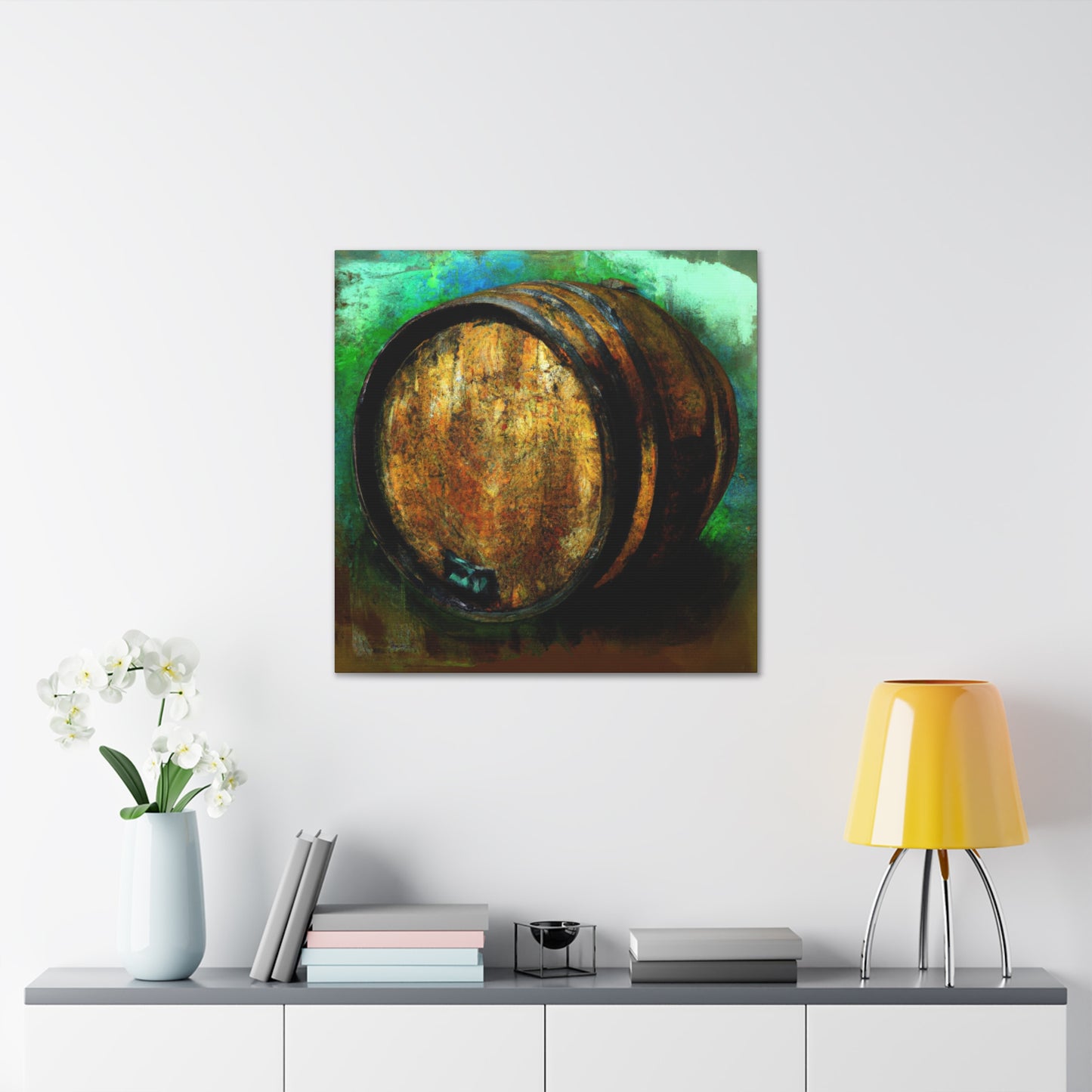 "Whiskey Barrels Glistening". - Canvas