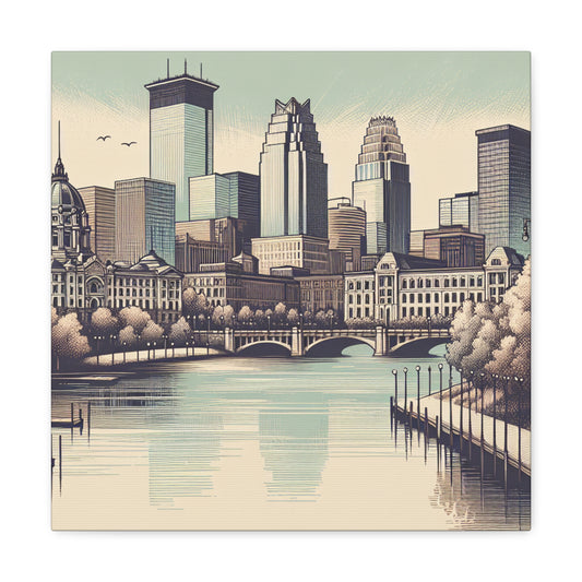 "Riverside Majesty: Minneapolis Panorama" - Canvas