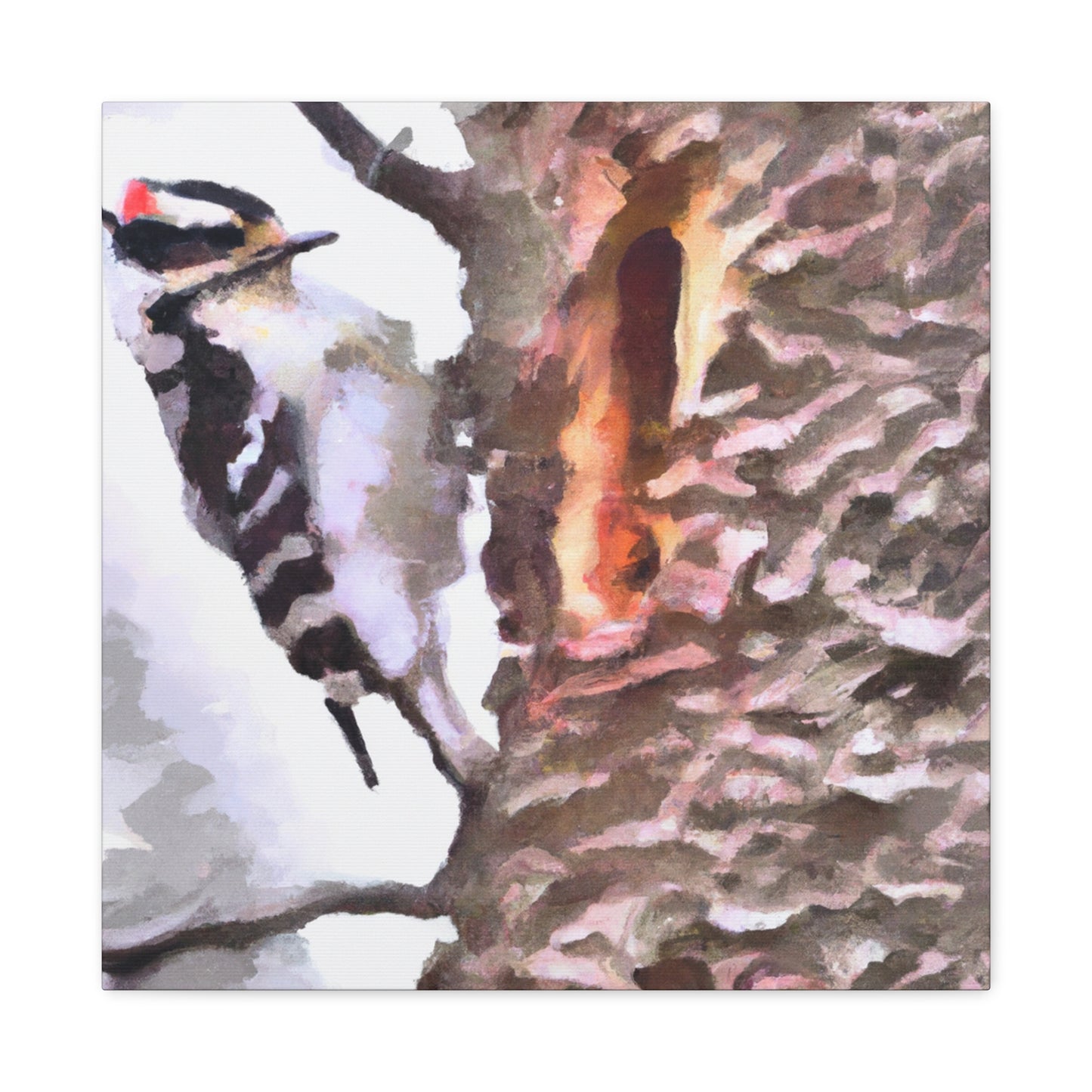 "Downy Woodpecker Impression" - Canvas