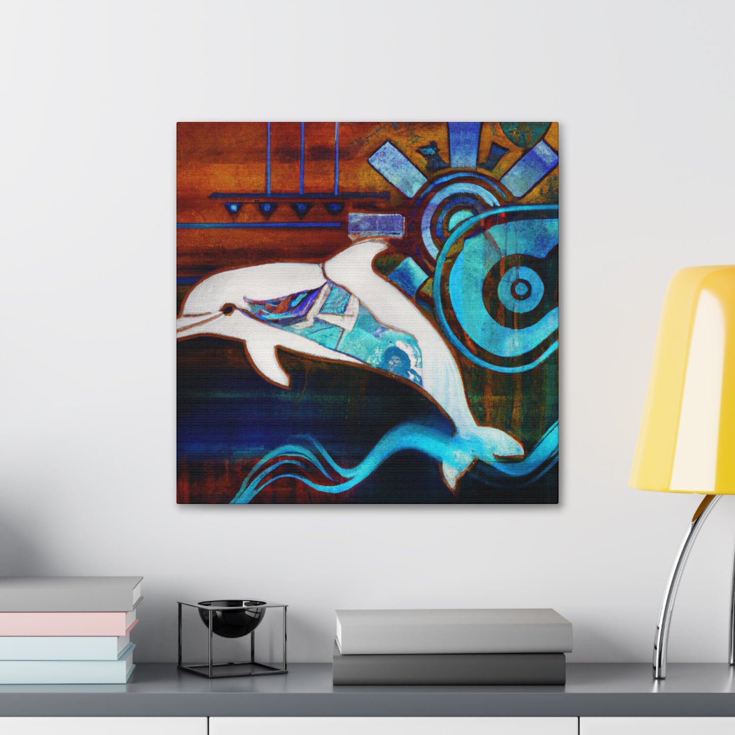 "Dolphins in Wild Waves" - Canvas