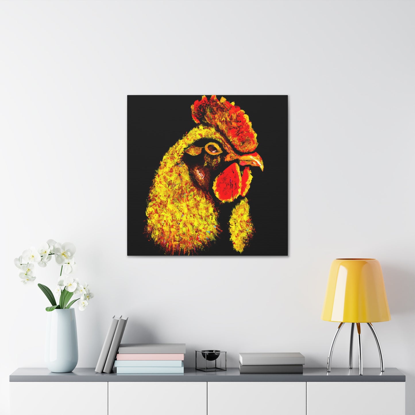 "Chicken and Abstracted Lines" - Canvas